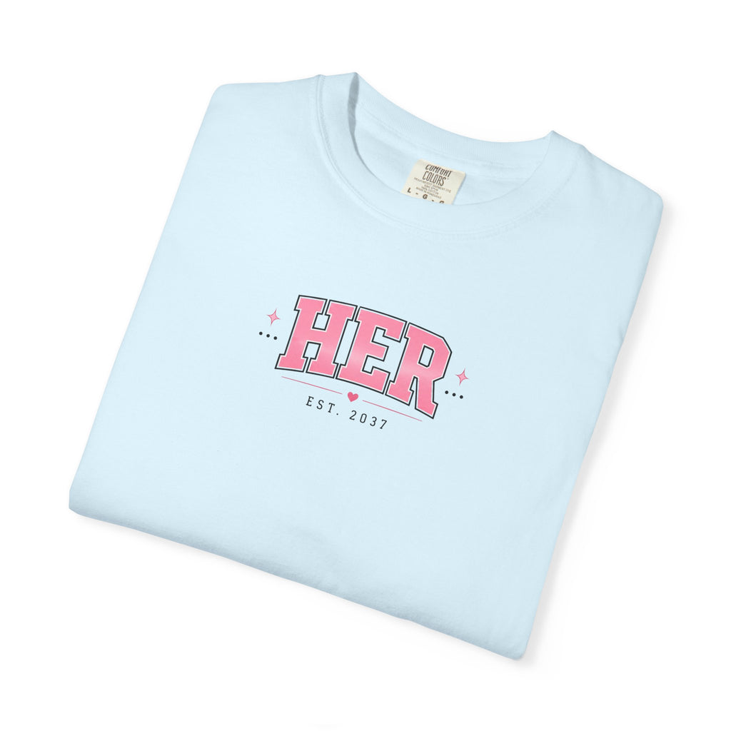 (Sky Blue) HER Graphic T-Shirt — Pink Lip Art Vintage Logo Tee