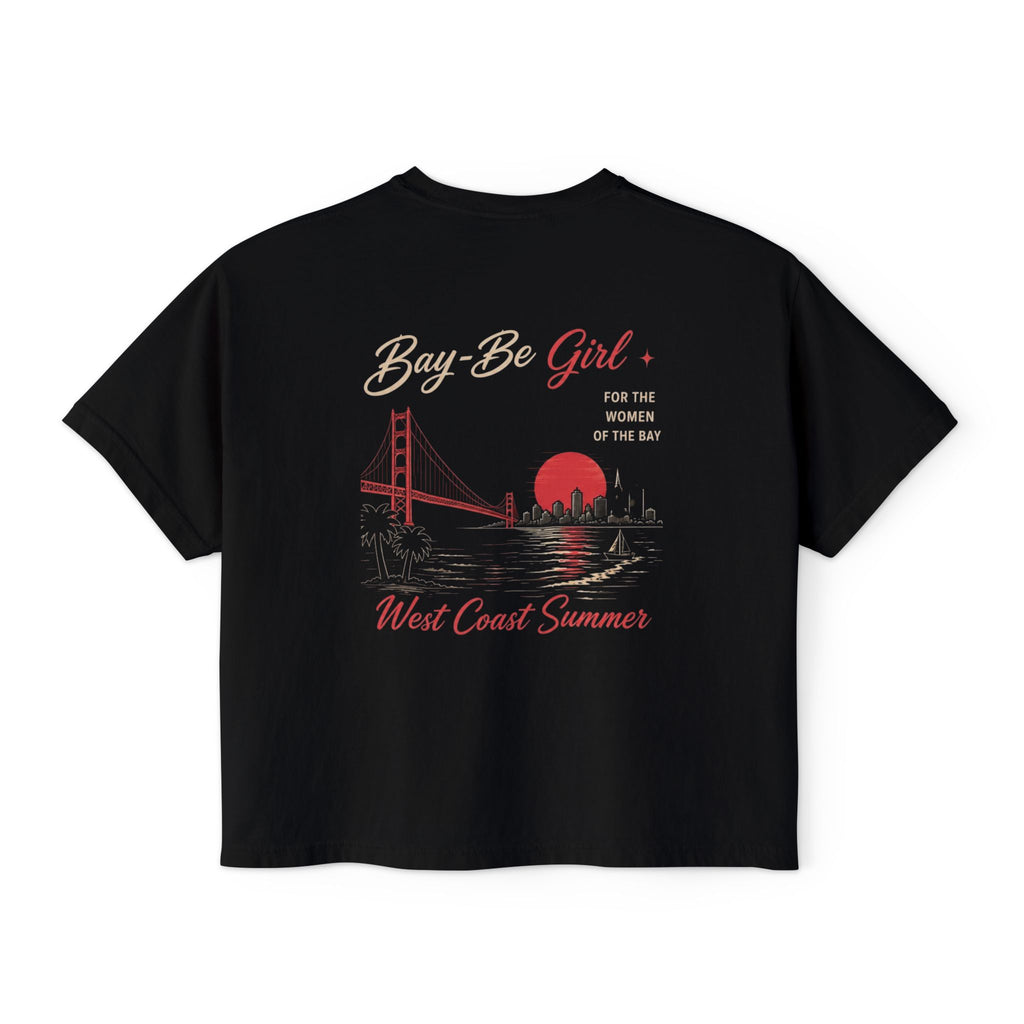 Black Bay-Be Girl Boxy Tee — West Coast Summer Graphic Tee (Golden Gate Design)