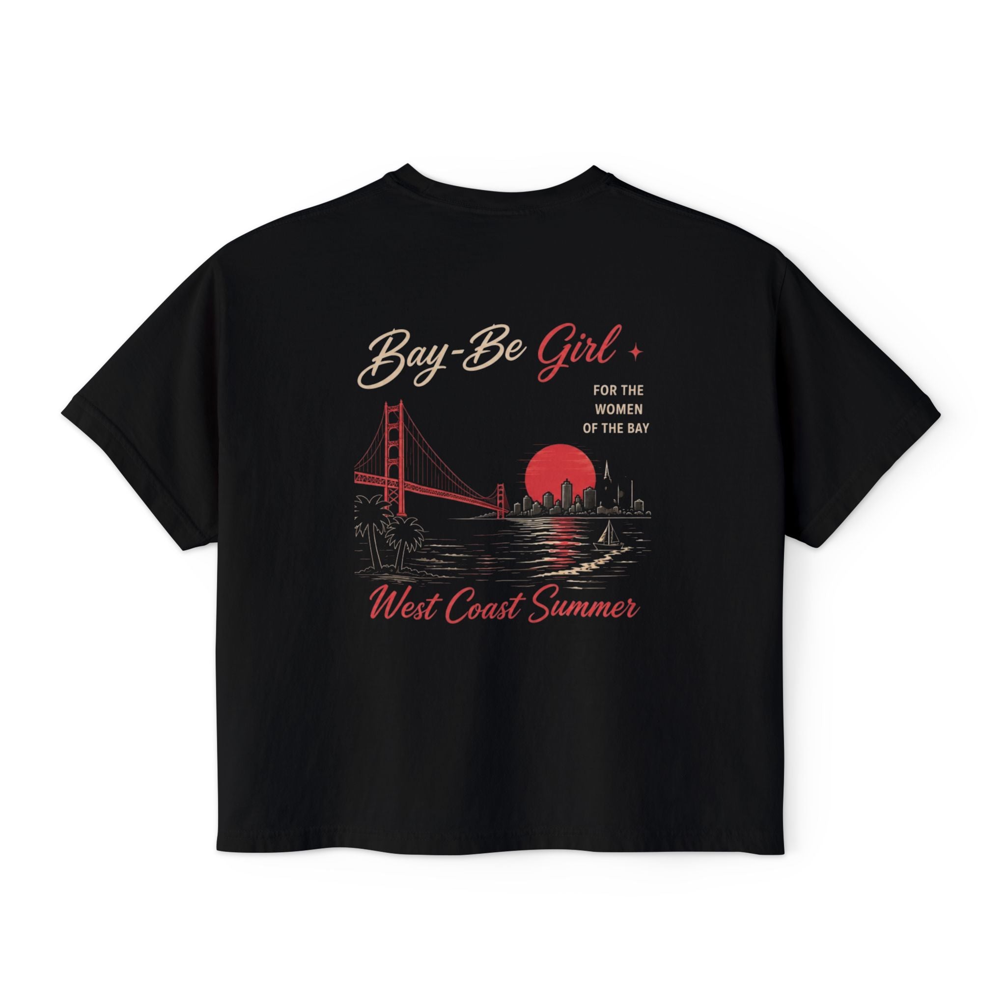 Black Bay-Be Girl Boxy Tee — West Coast Summer Graphic Tee (Golden Gate Design)