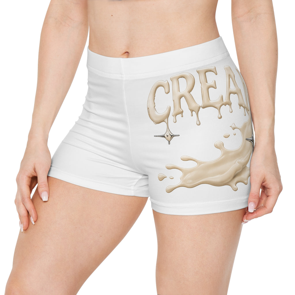 (White) Cream Drip Graphic Women's Shorts
