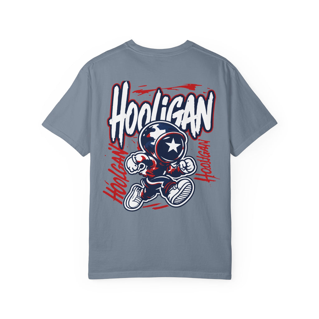 Jean Blue Hooligan Graphic T-Shirt — Retro Street Art Astronaut Design