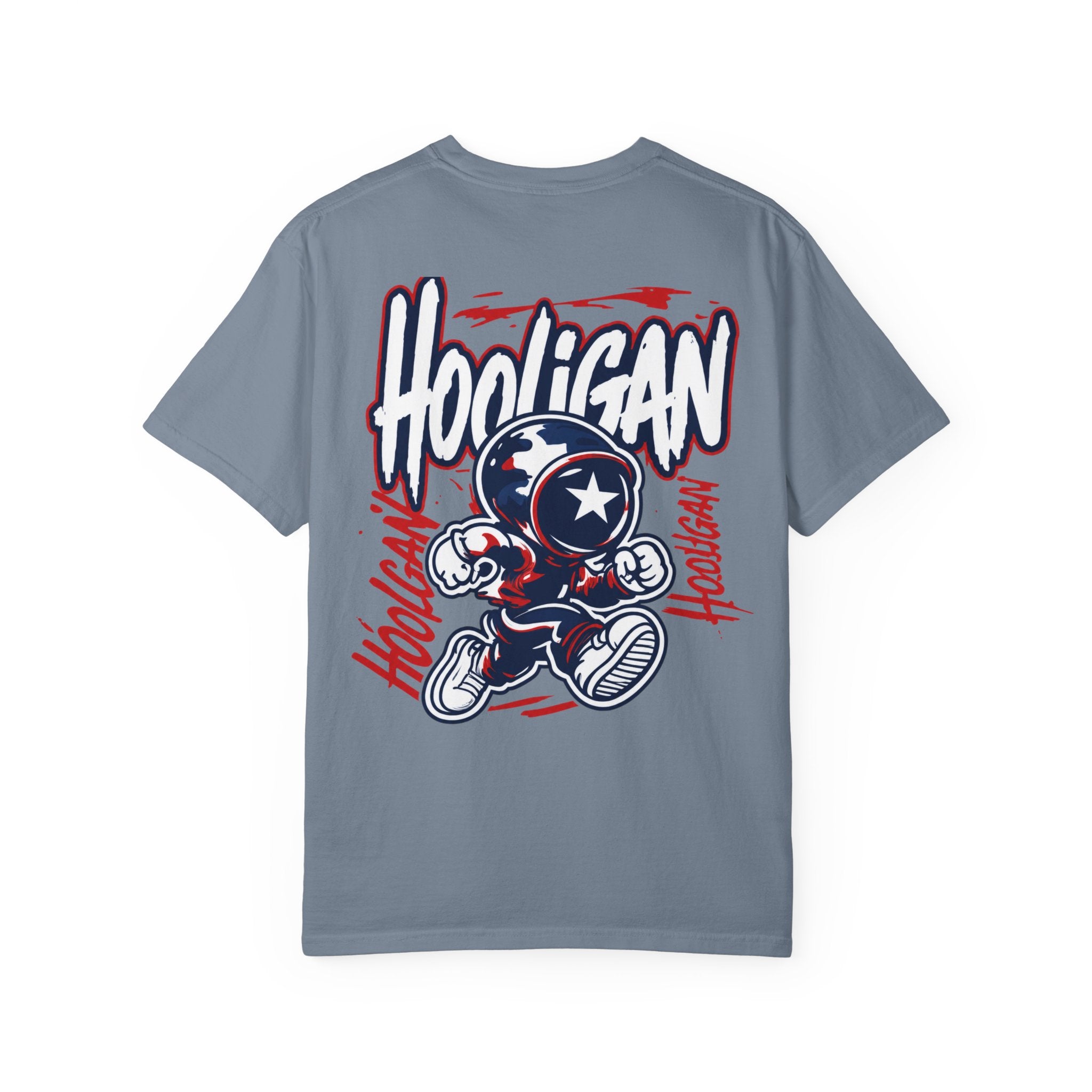Jean Blue Hooligan Graphic T-Shirt — Retro Street Art Astronaut Design