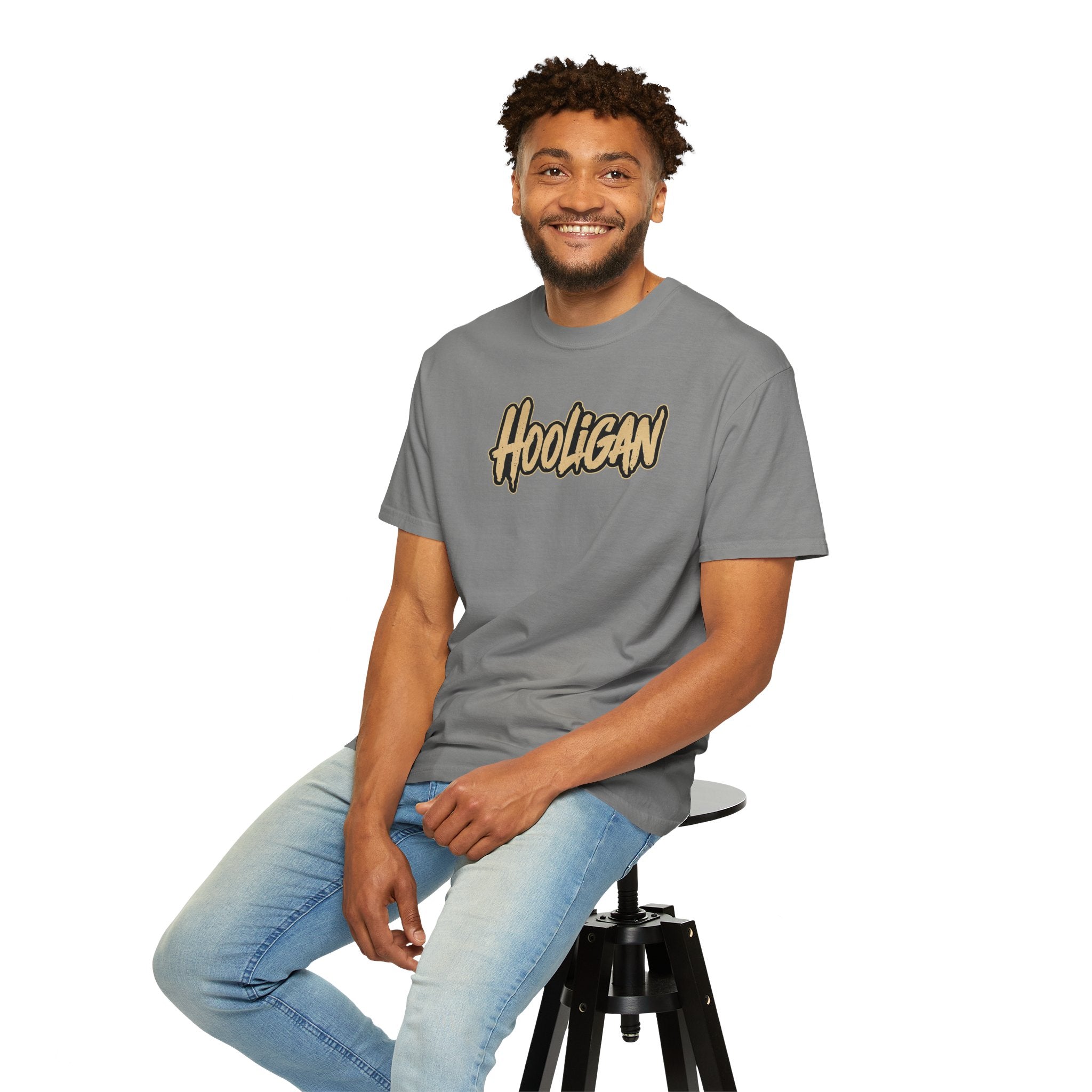 Grey Hooligan Graphic T-Shirt — Retro Street Art Astronaut Design