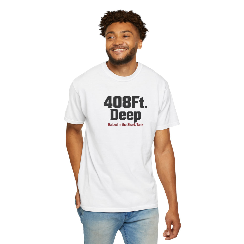 (White) 408 Ft. Deep Shark Tank T-Shirt — Raised in the Shark Tank Graphic Tee