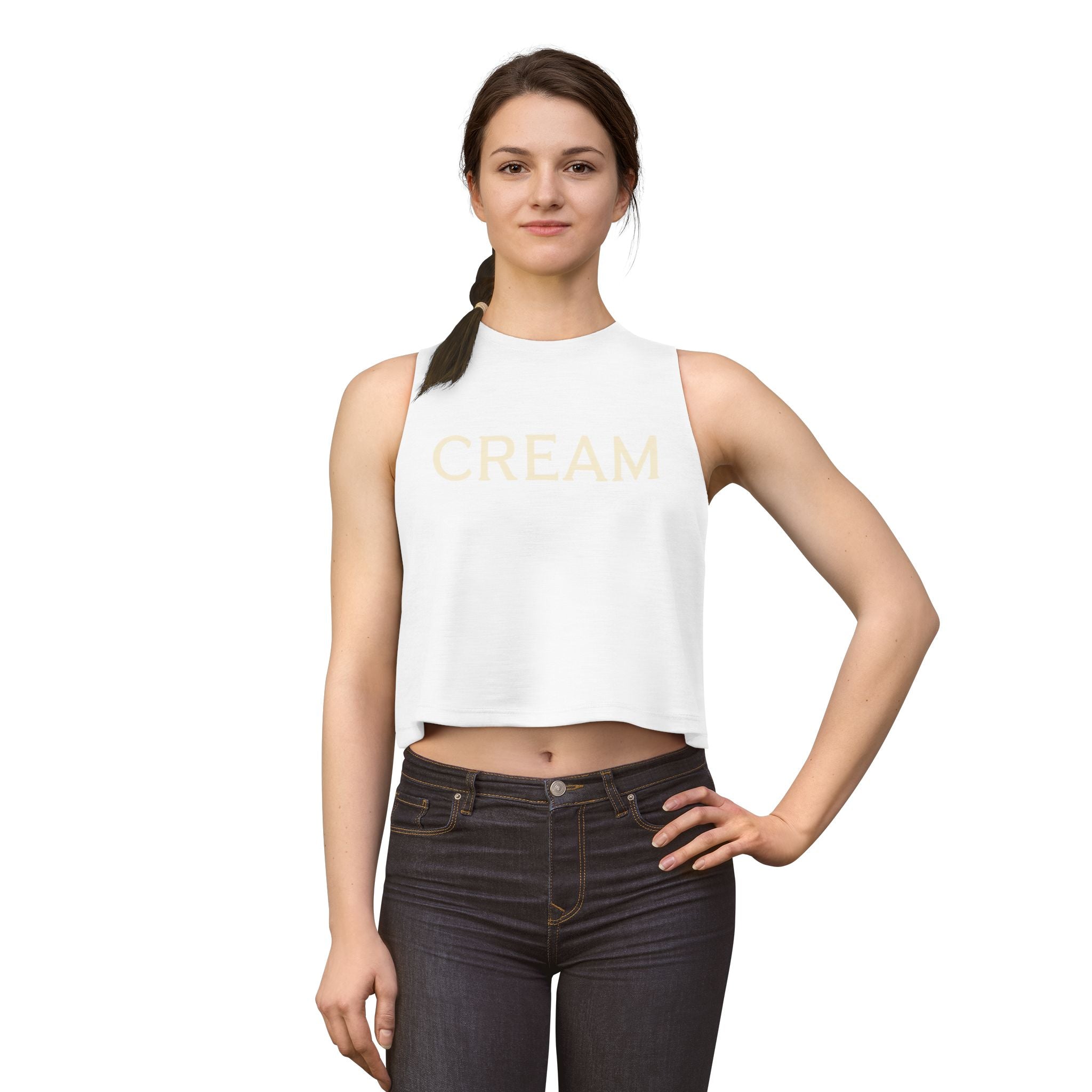 (White) Cream Graphic Crop Top — Minimalist Women's Casual Tank