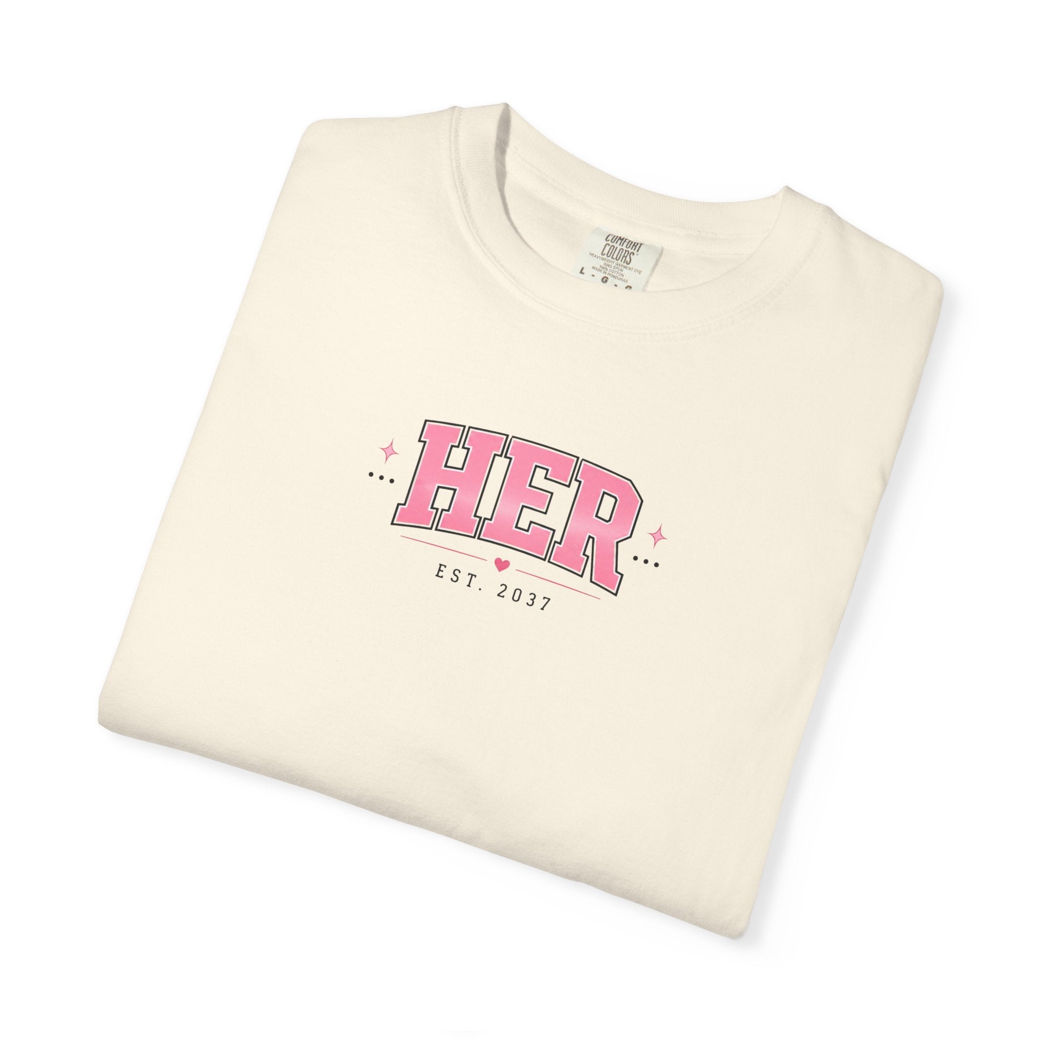 (Ivory) HER Graphic T-Shirt — Pink Lip Art Vintage Logo Tee