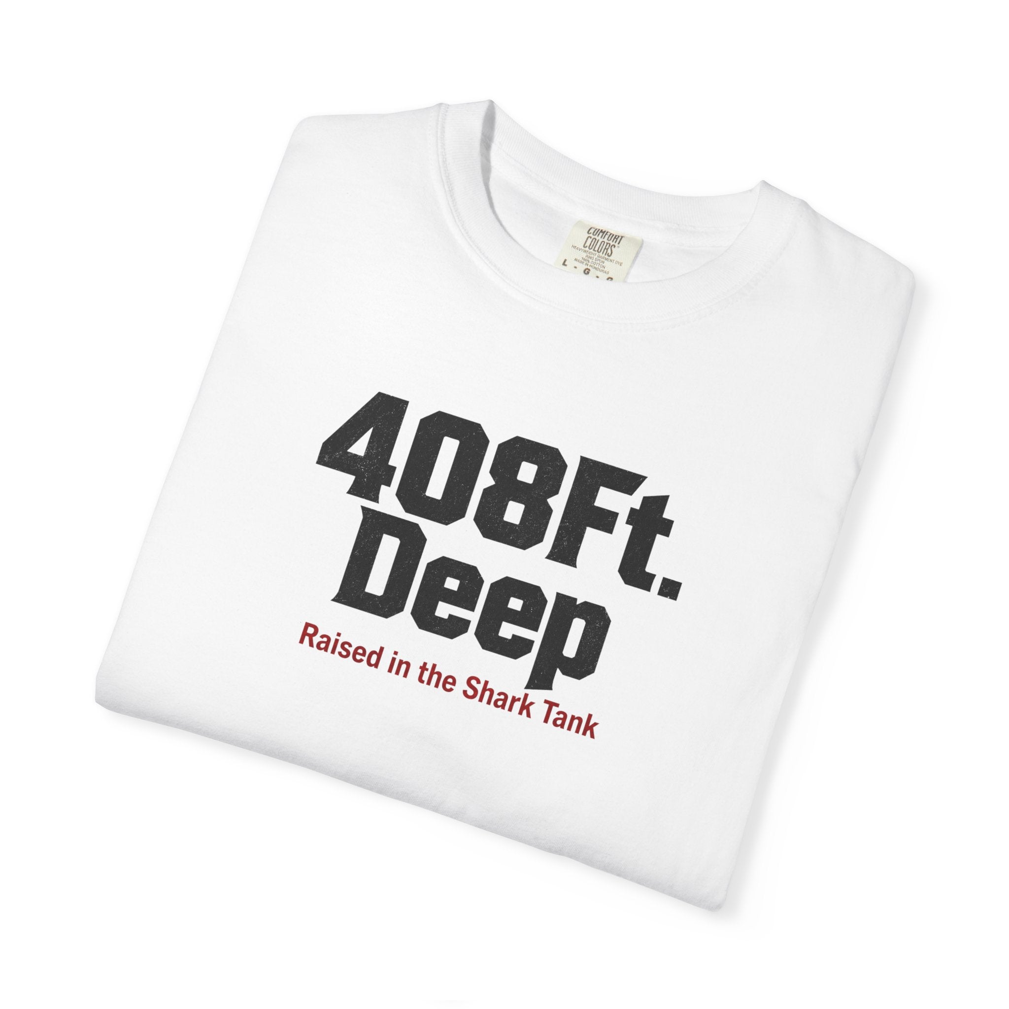 (White) 408 Ft. Deep Shark Tank T-Shirt — Raised in the Shark Tank Graphic Tee