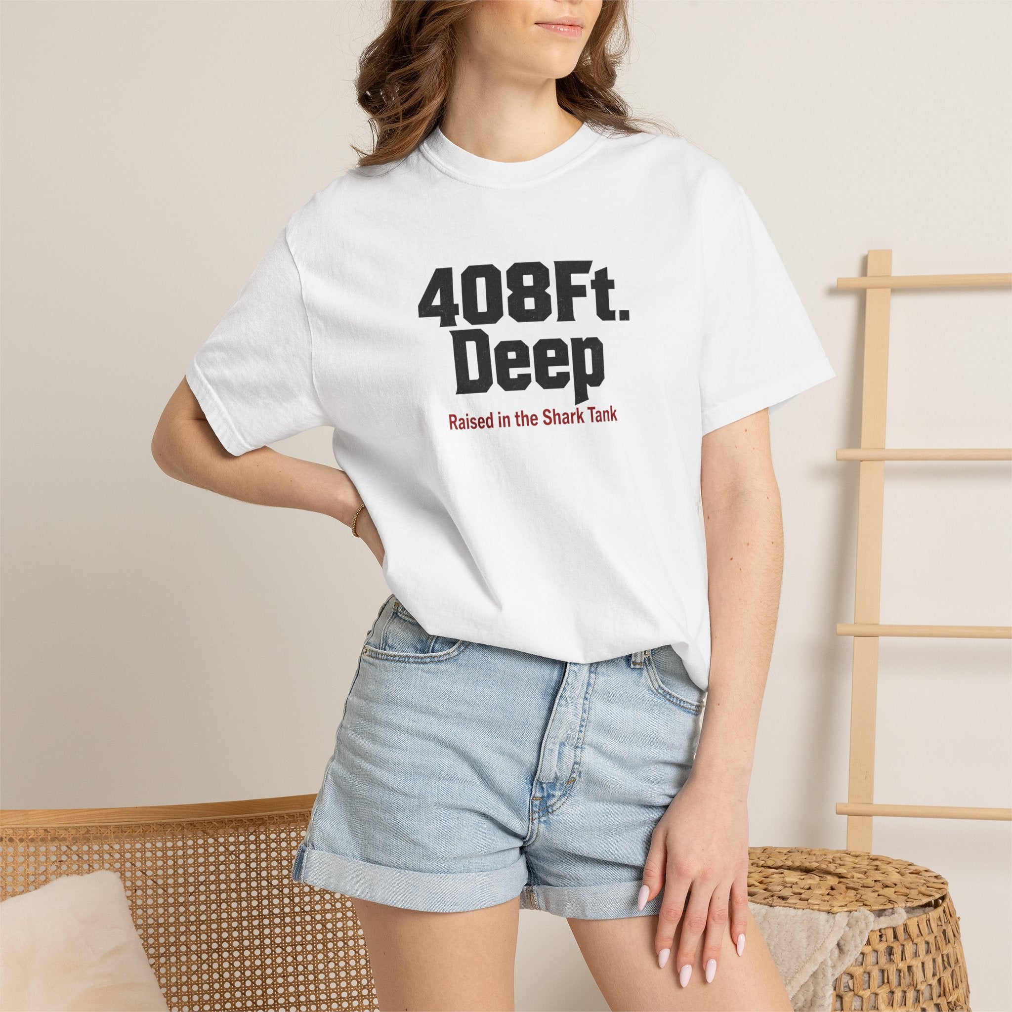 (White) 408 Ft. Deep Shark Tank T-Shirt — Raised in the Shark Tank Graphic Tee