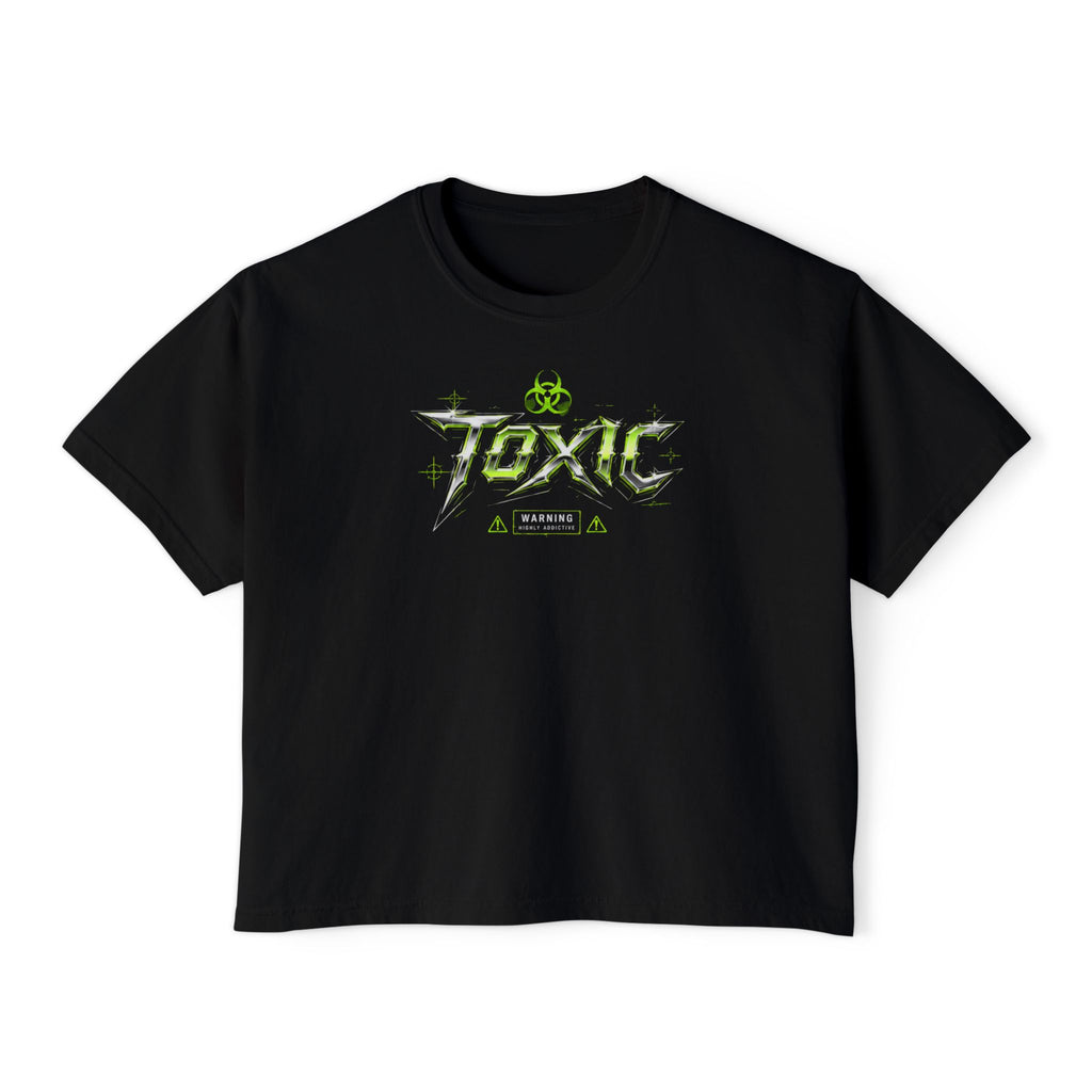 Black Toxic Graphic Tee — 'Pretty But Poisonous' Green Biohazard Boxy Top