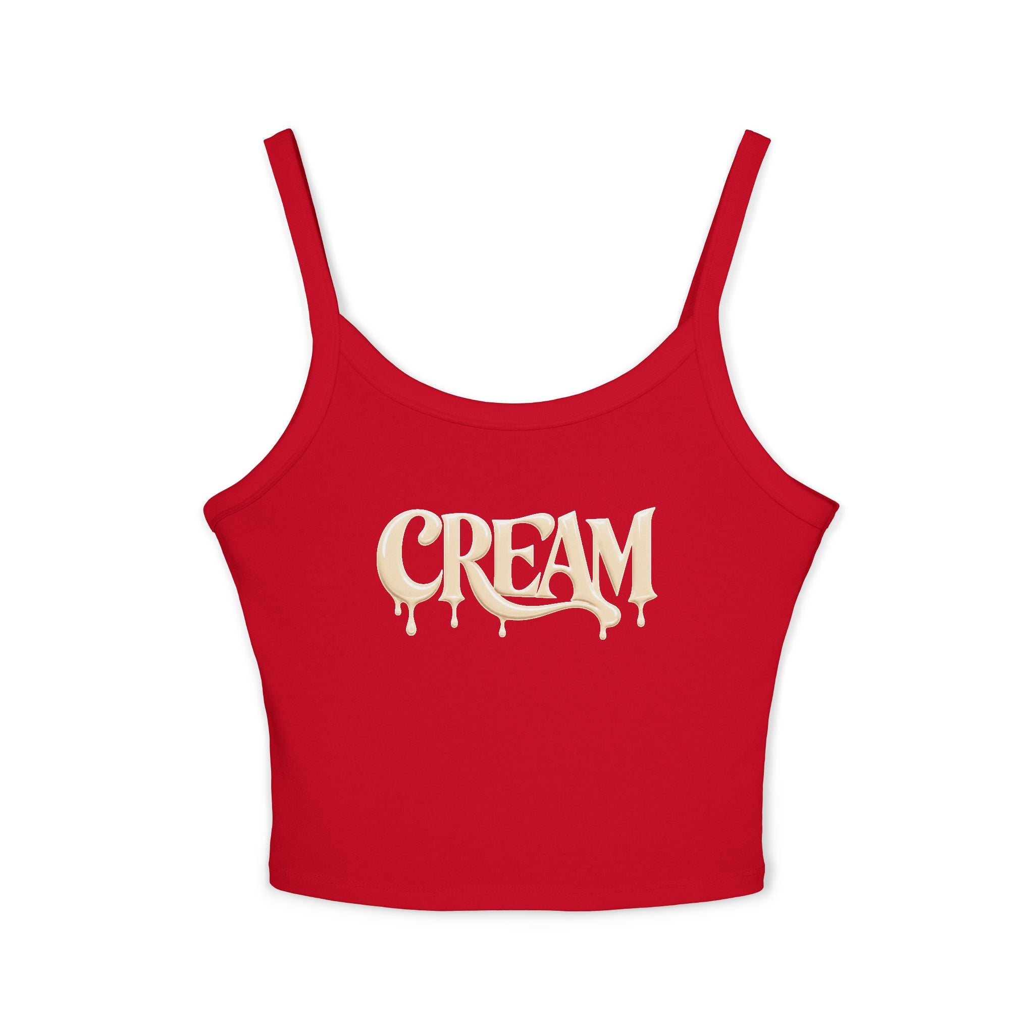 (Red) Cream Drip Graphic Tank Top — Women's Spaghetti-Strap Crop