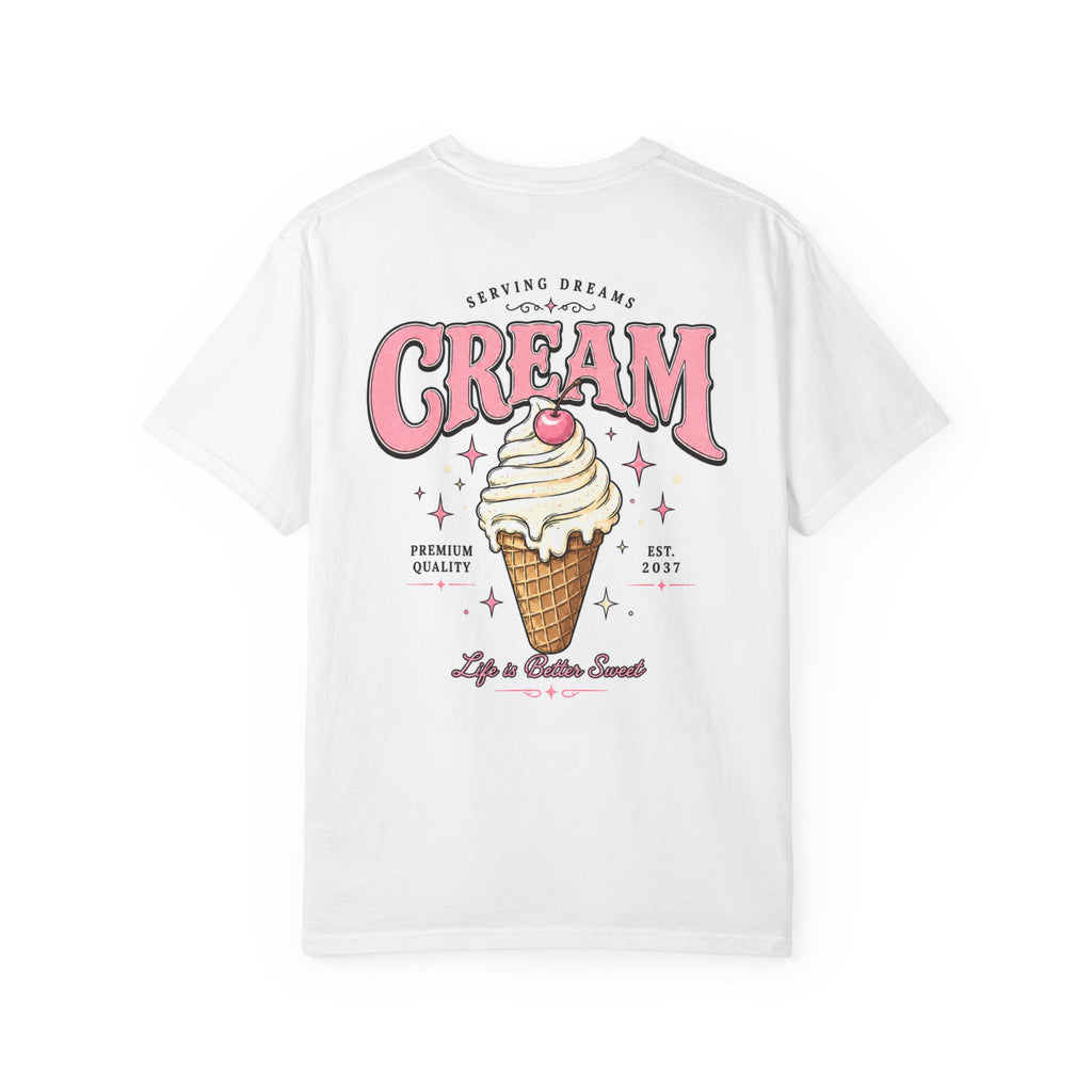 (White) Ice Cream Cone Graphic T-Shirt — "Cream" Retro Dessert Tee