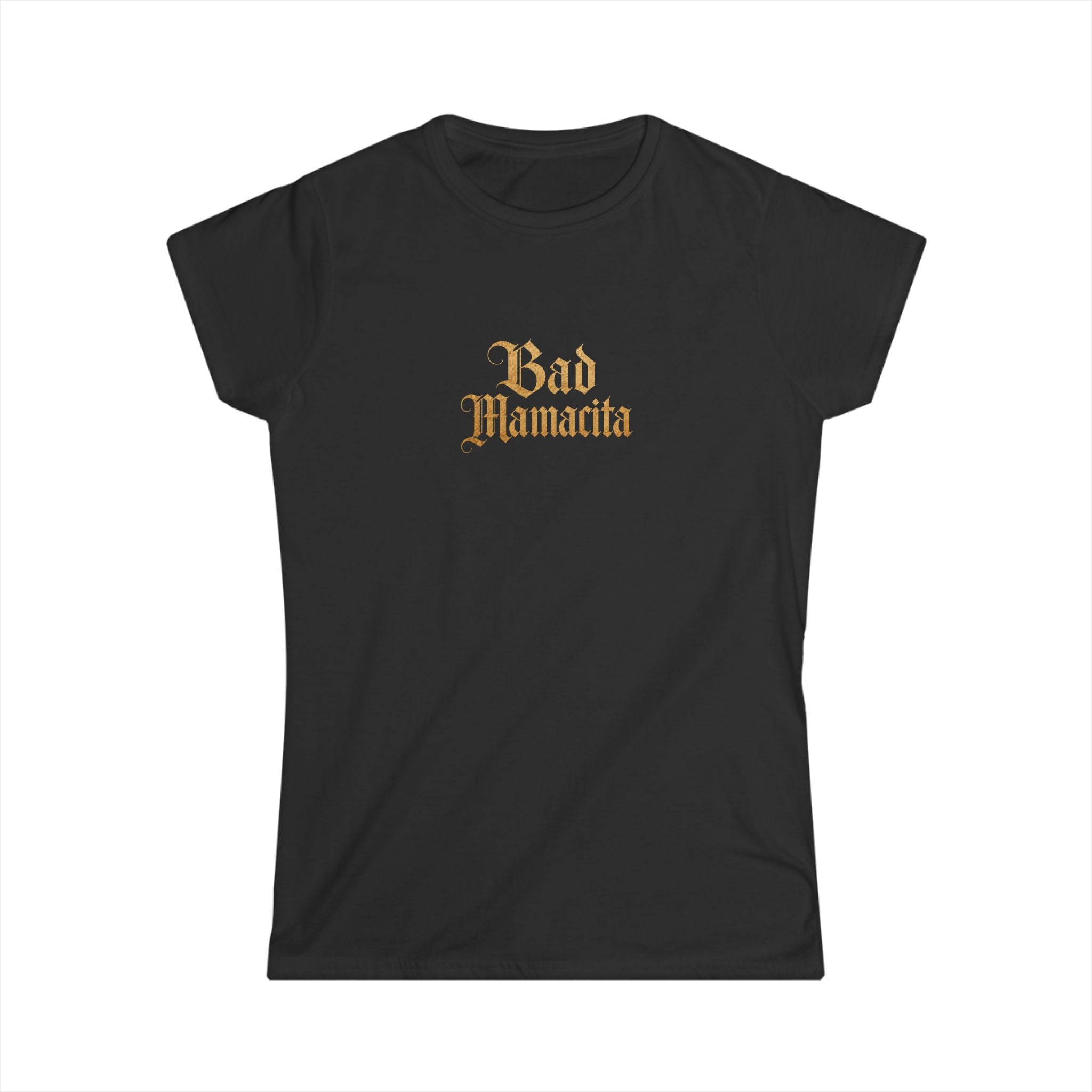 (Black) Women's Tee — "Bad Mamacita" Gothic Script & Red Lips Graphic