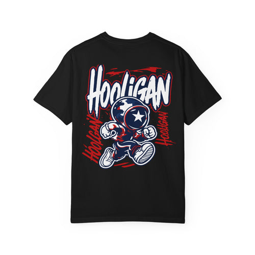 Black Hooligan Graphic T-Shirt — Retro Street Art Astronaut Design