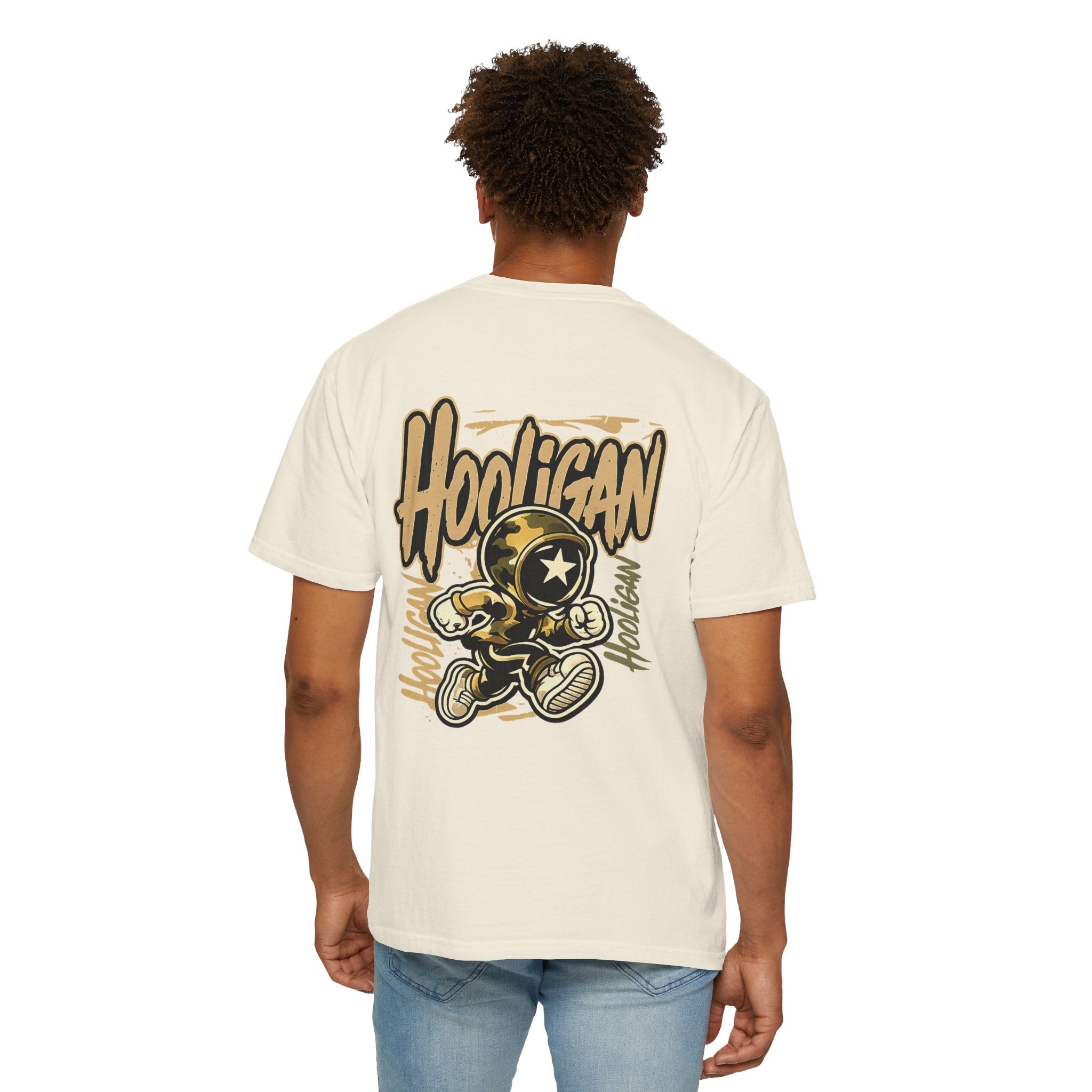 Ivory Hooligan Graphic T-Shirt — Retro Street Art Astronaut Design