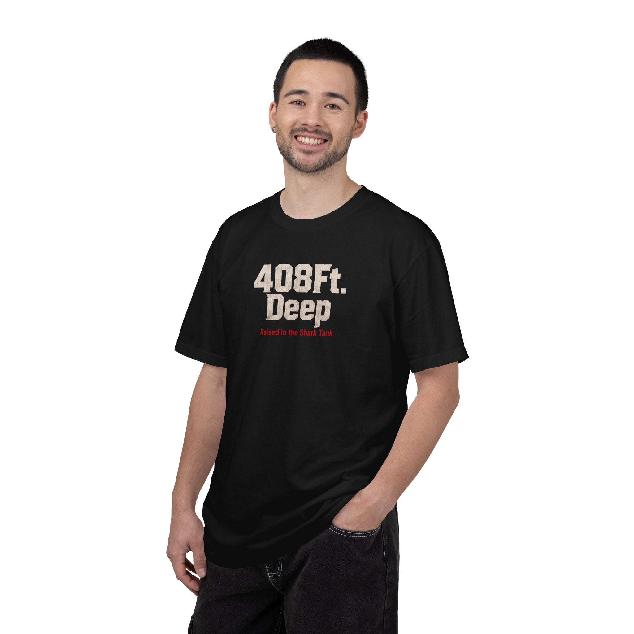(Black) 408 Ft. Deep Shark Tank T-Shirt — Raised in the Shark Tank Graphic Tee