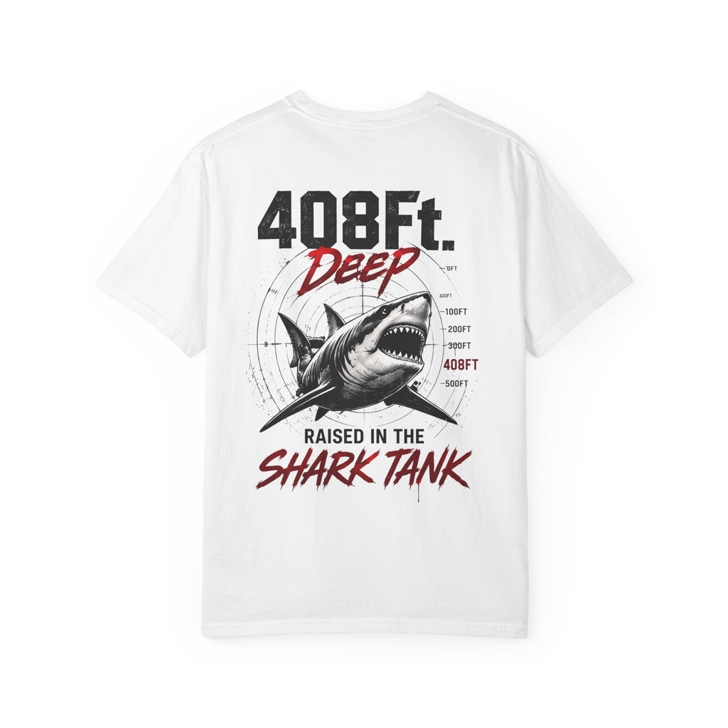 (White) 408 Ft. Deep Shark Tank T-Shirt — Raised in the Shark Tank Graphic Tee