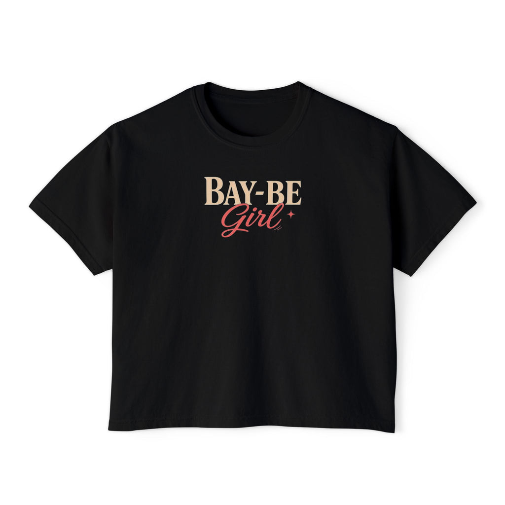 Black Bay-Be Girl Boxy Tee — West Coast Summer Graphic Tee (Golden Gate Design)