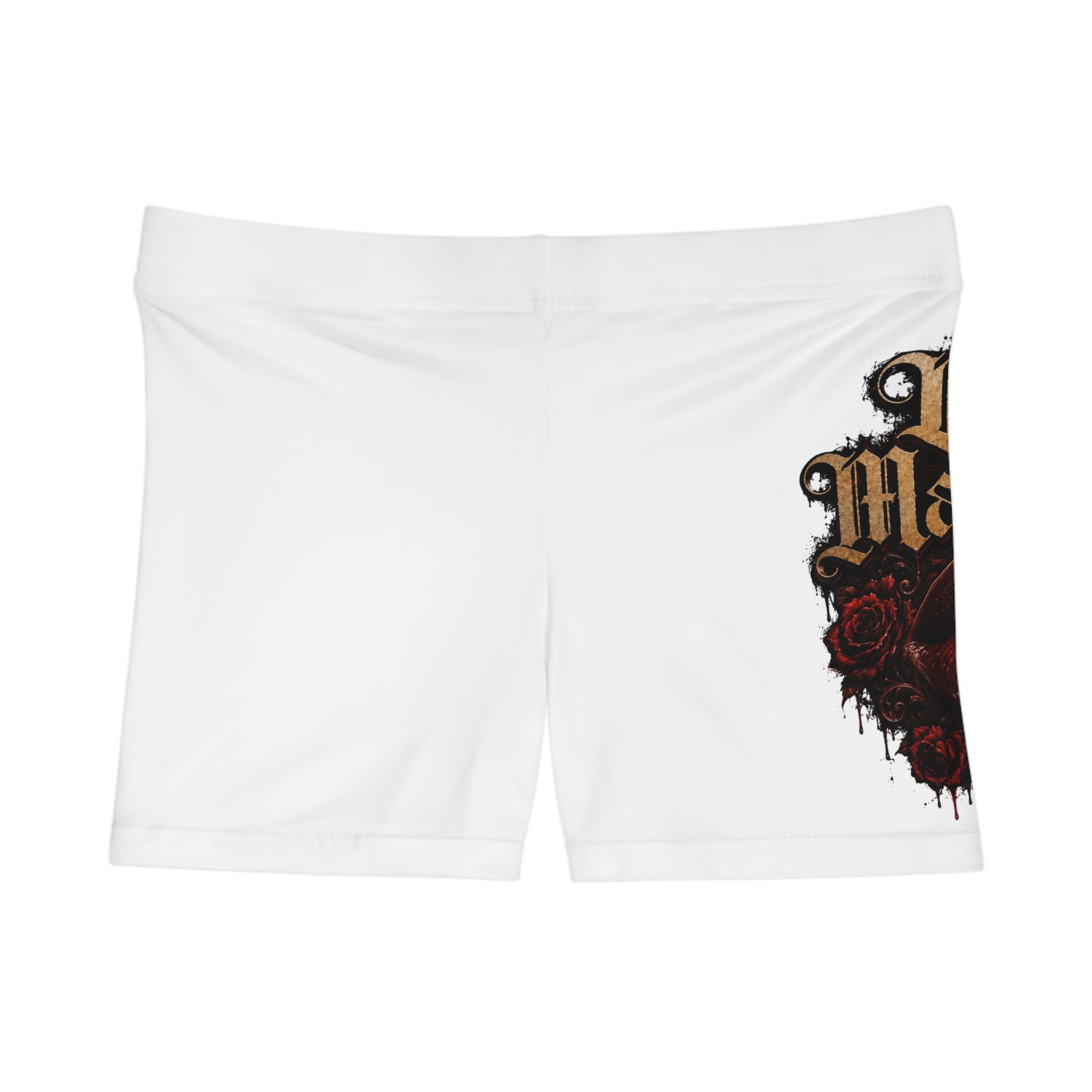(White) Bad Mamacita Women's Shorts — Gothic Rose Lip Graphic All-Over Print