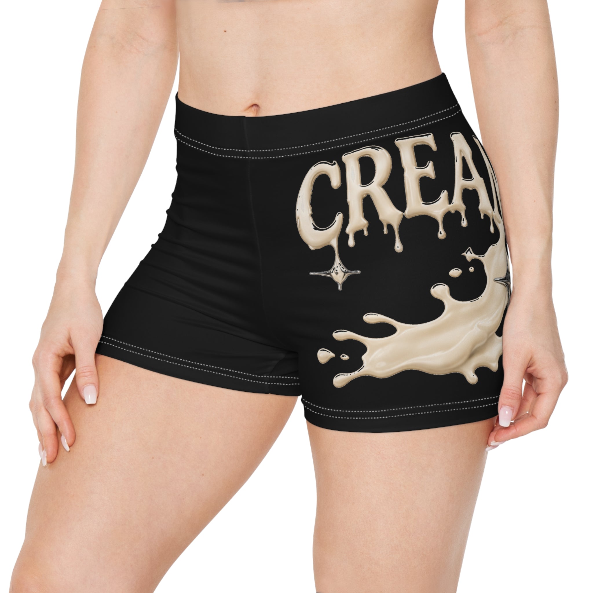 (Black) Cream Drip Graphic Women's Shorts