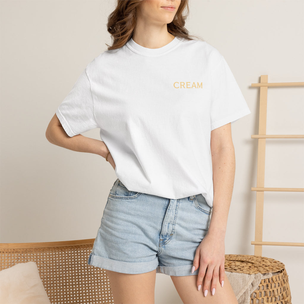 (White) Ice Cream Cone Graphic T-Shirt — "Cream" Retro Dessert Tee