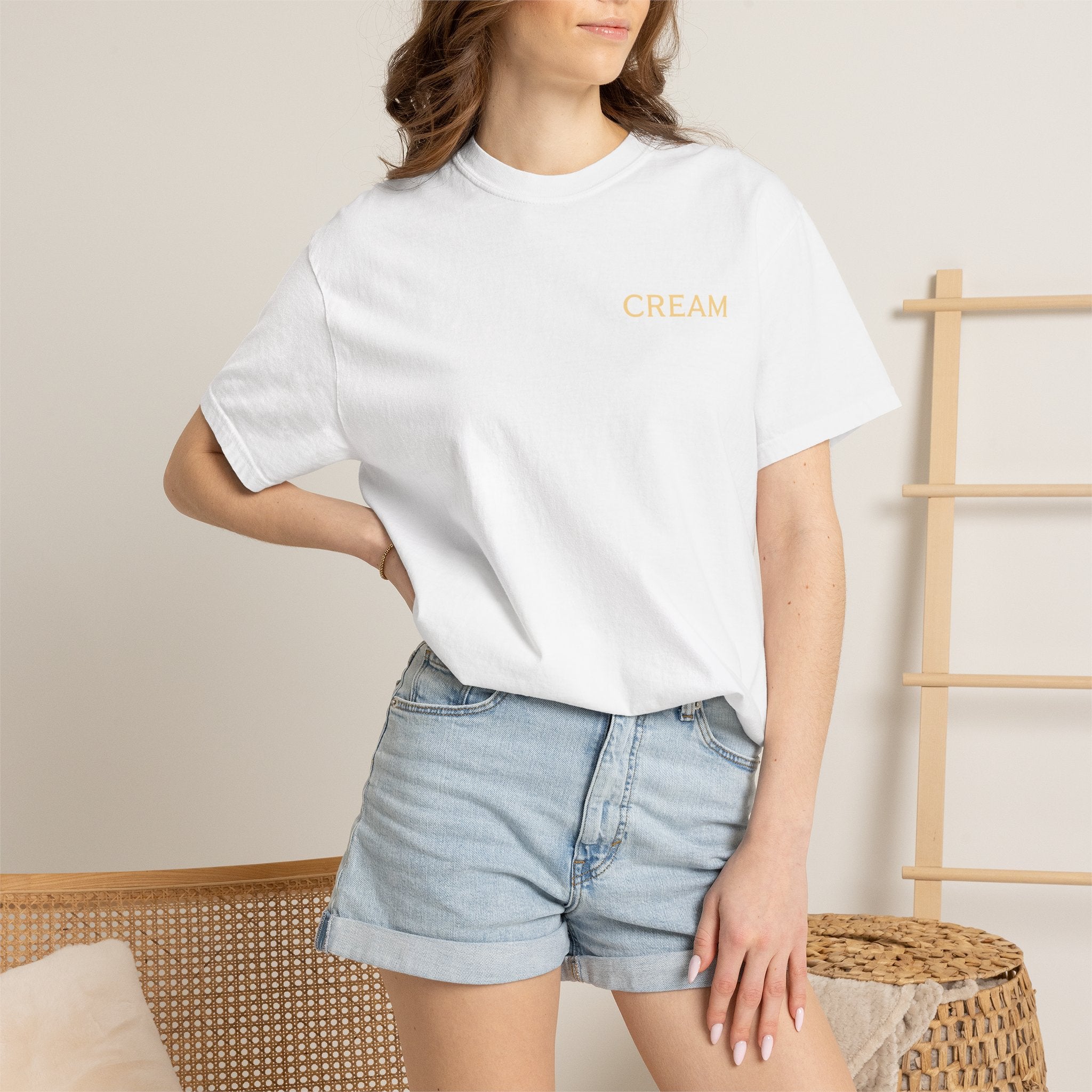 (White) Ice Cream Cone Graphic T-Shirt — "Cream" Retro Dessert Tee
