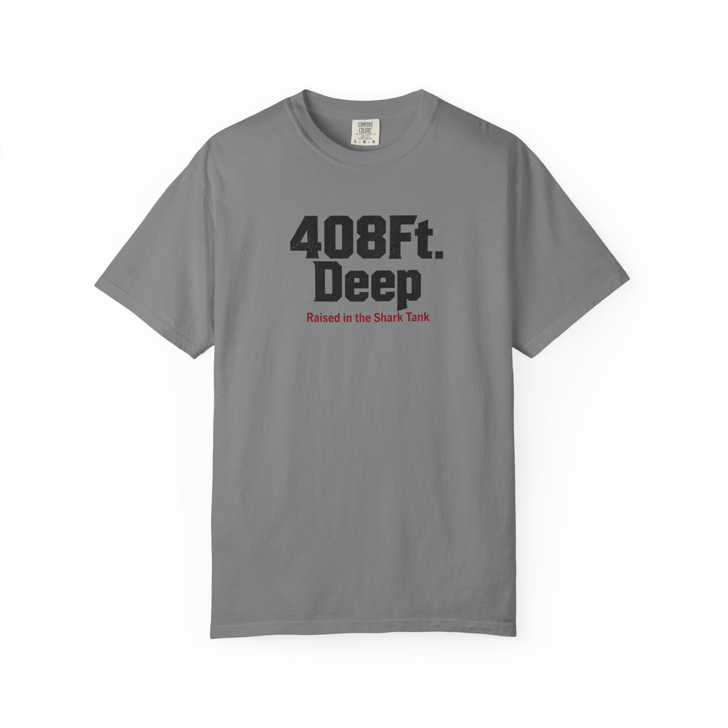 (Grey) 408 Ft. Deep Shark Tank T-Shirt — Raised in the Shark Tank Graphic Tee