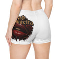 (White) Bad Mamacita Women's Shorts — Gothic Rose Lip Graphic All-Over Print
