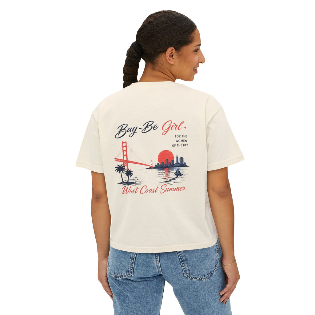 Ivory Bay-Be Girl Boxy Tee — West Coast Summer Graphic Tee (Golden Gate Design)