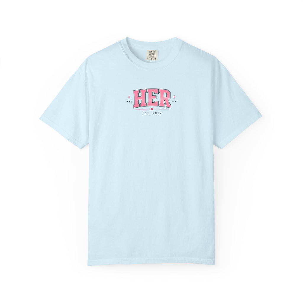 (Sky Blue) HER Graphic T-Shirt — Pink Lip Art Vintage Logo Tee