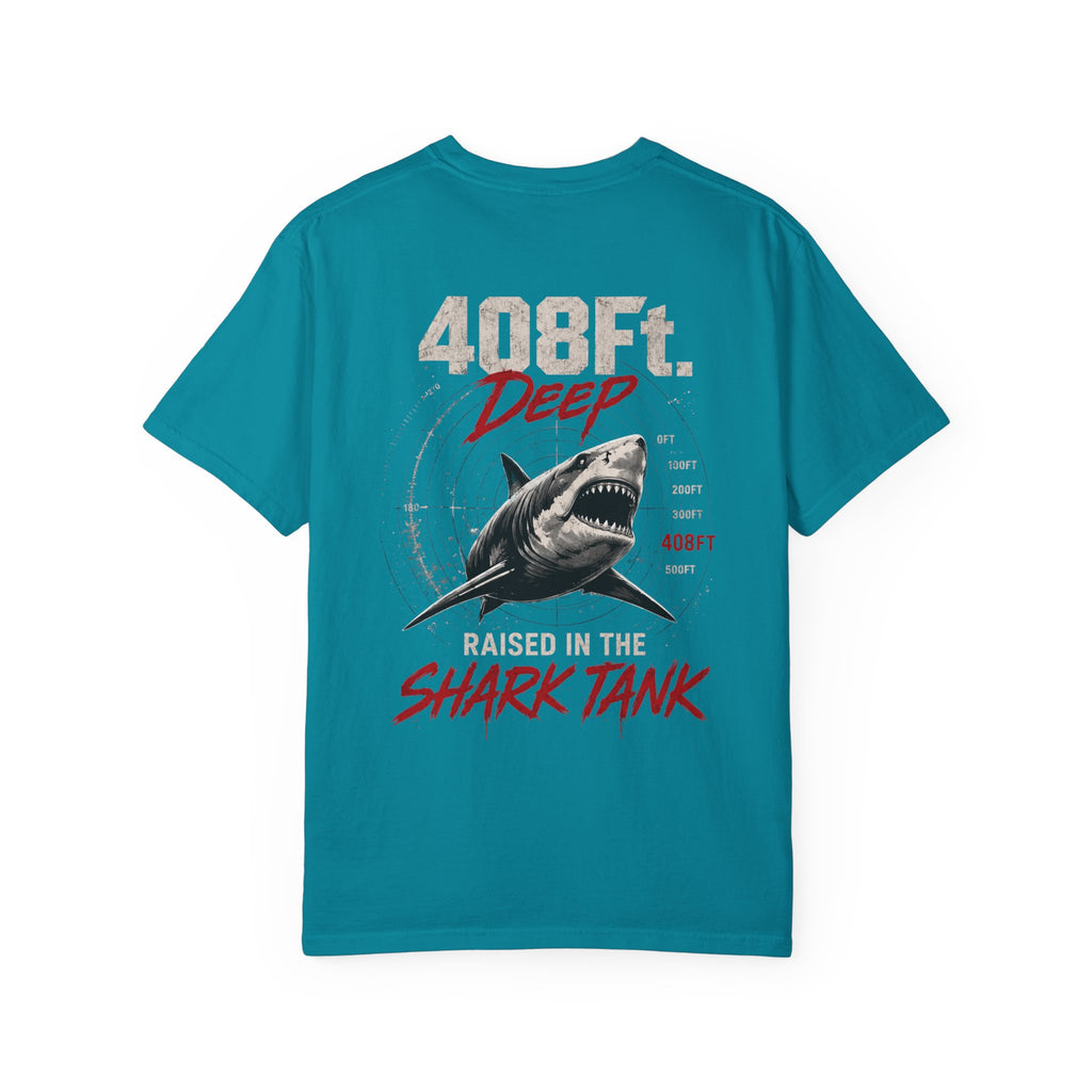 (Teal) 408 Ft. Deep Shark Tank T-Shirt — Raised in the Shark Tank Graphic Tee