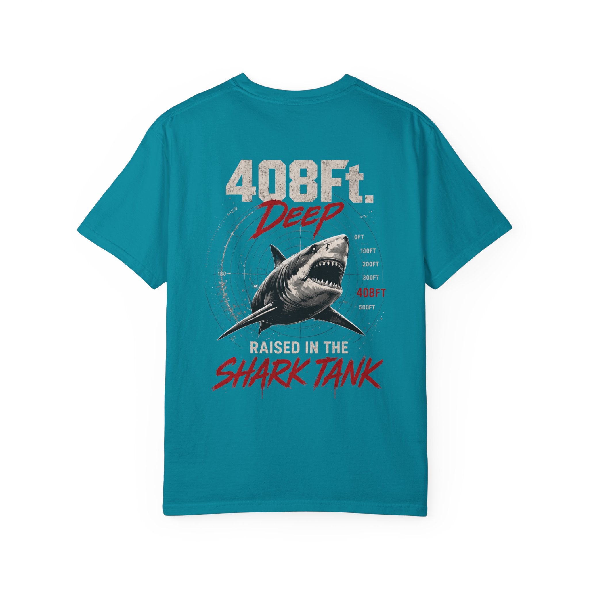 (Teal) 408 Ft. Deep Shark Tank T-Shirt — Raised in the Shark Tank Graphic Tee