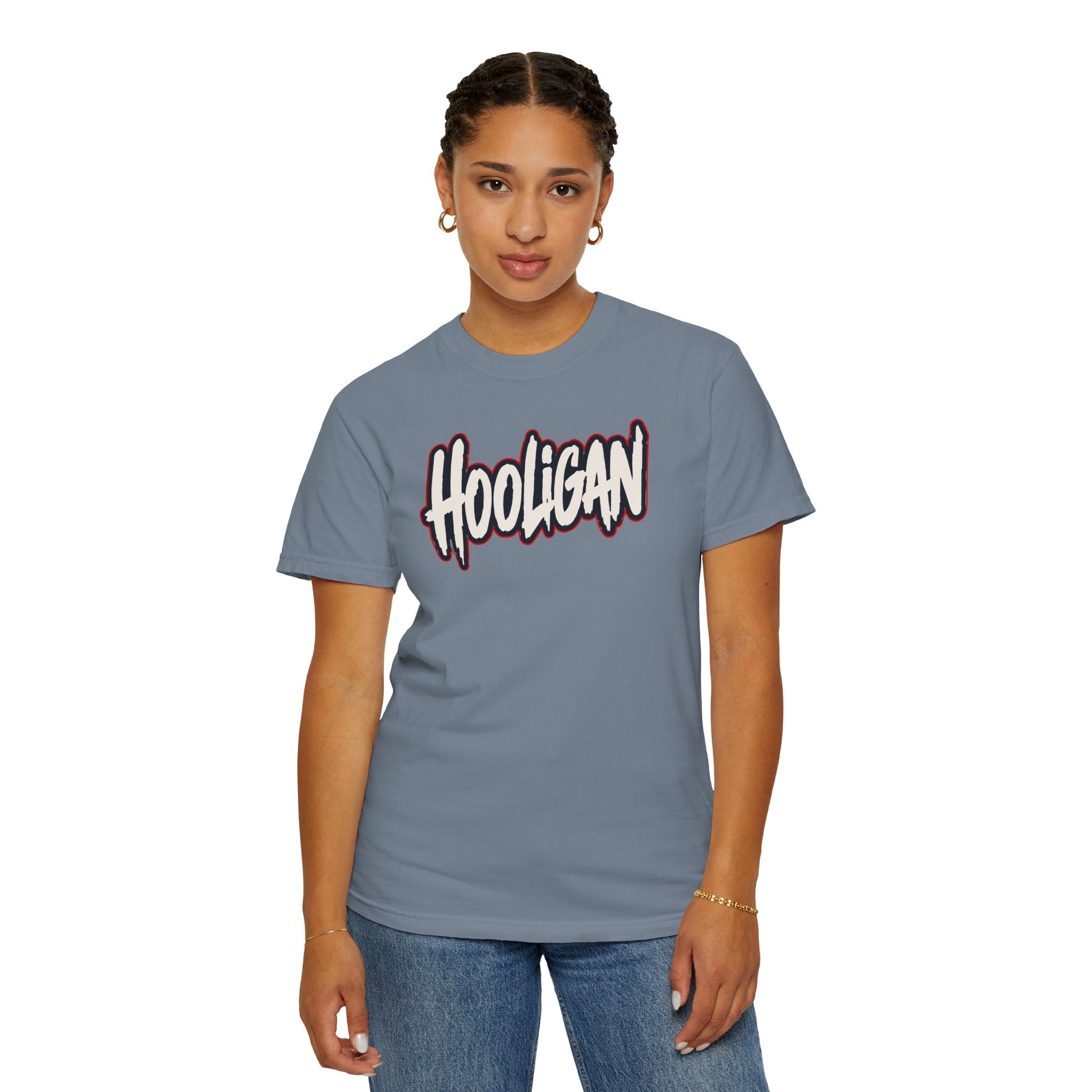 Jean Blue Hooligan Graphic T-Shirt — Retro Street Art Astronaut Design