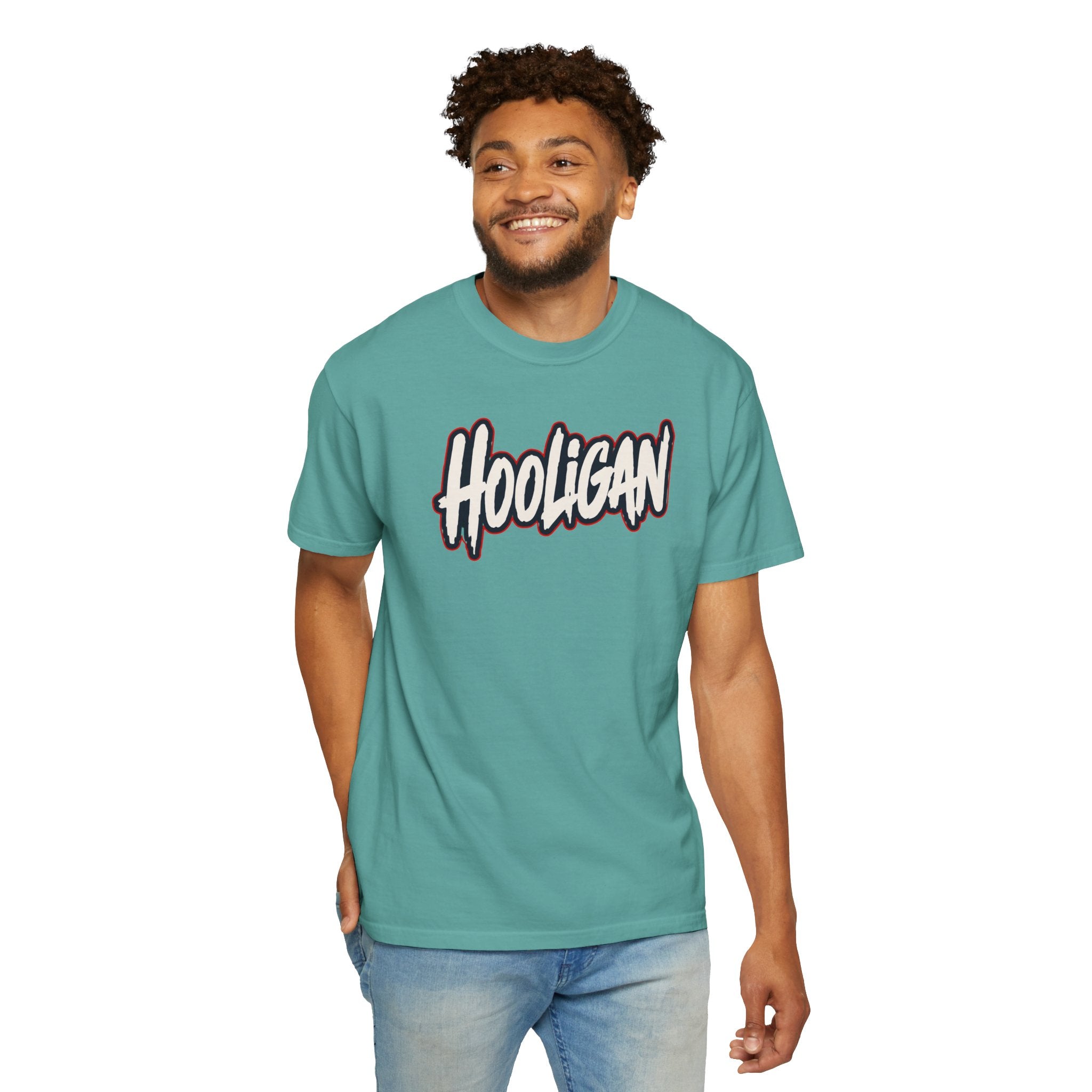 Seafoam Hooligan Graphic T-Shirt — Retro Street Art Astronaut Design