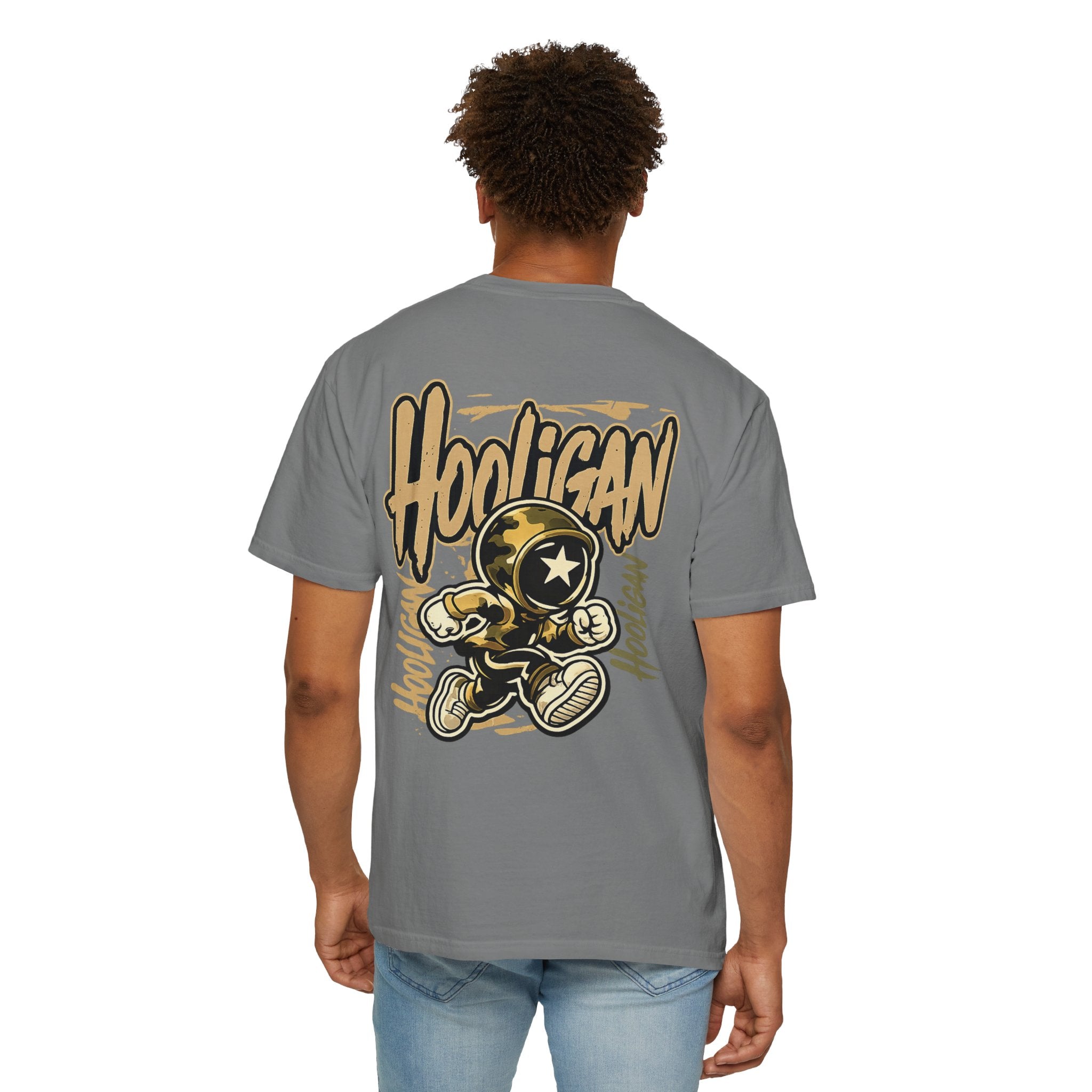 Grey Hooligan Graphic T-Shirt — Retro Street Art Astronaut Design