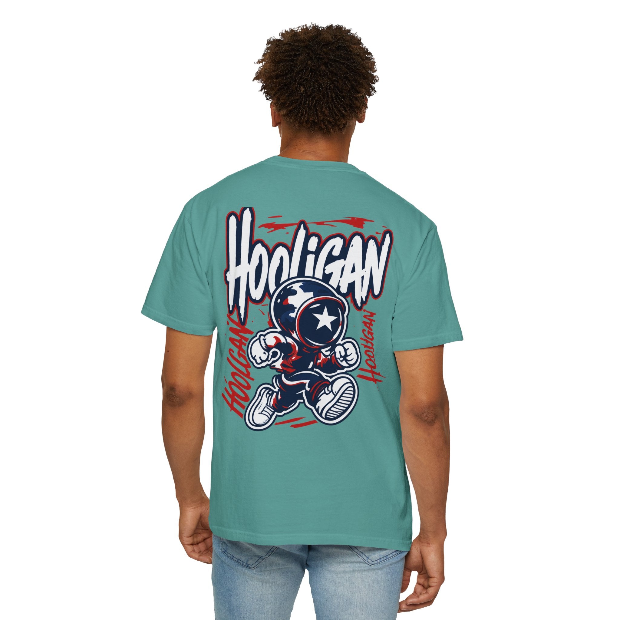 Seafoam Hooligan Graphic T-Shirt — Retro Street Art Astronaut Design