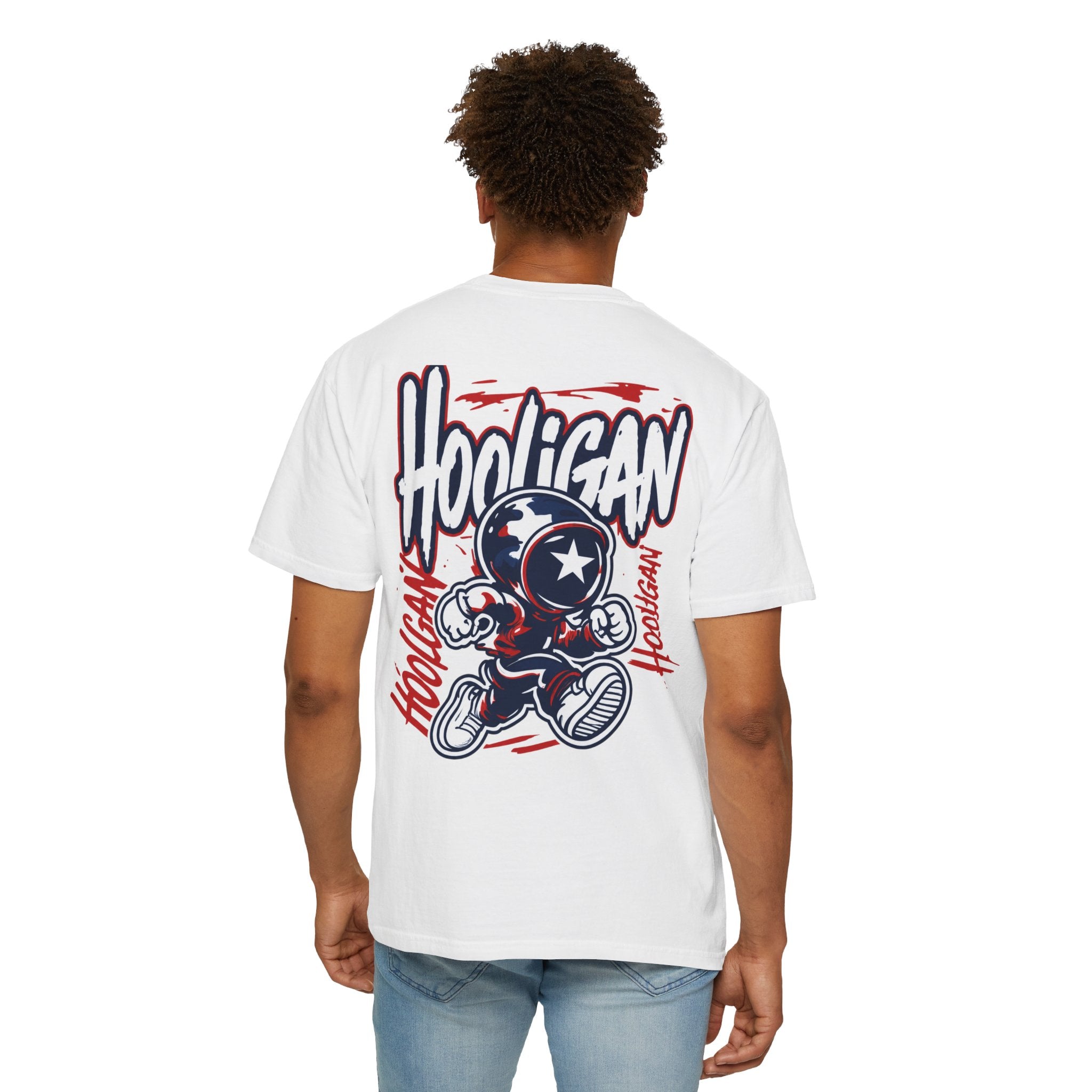 White Hooligan Graphic T-Shirt — Retro Street Art Astronaut Design