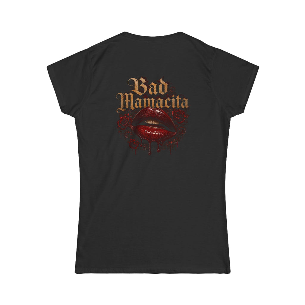 (Black) Women's Tee — "Bad Mamacita" Gothic Script & Red Lips Graphic