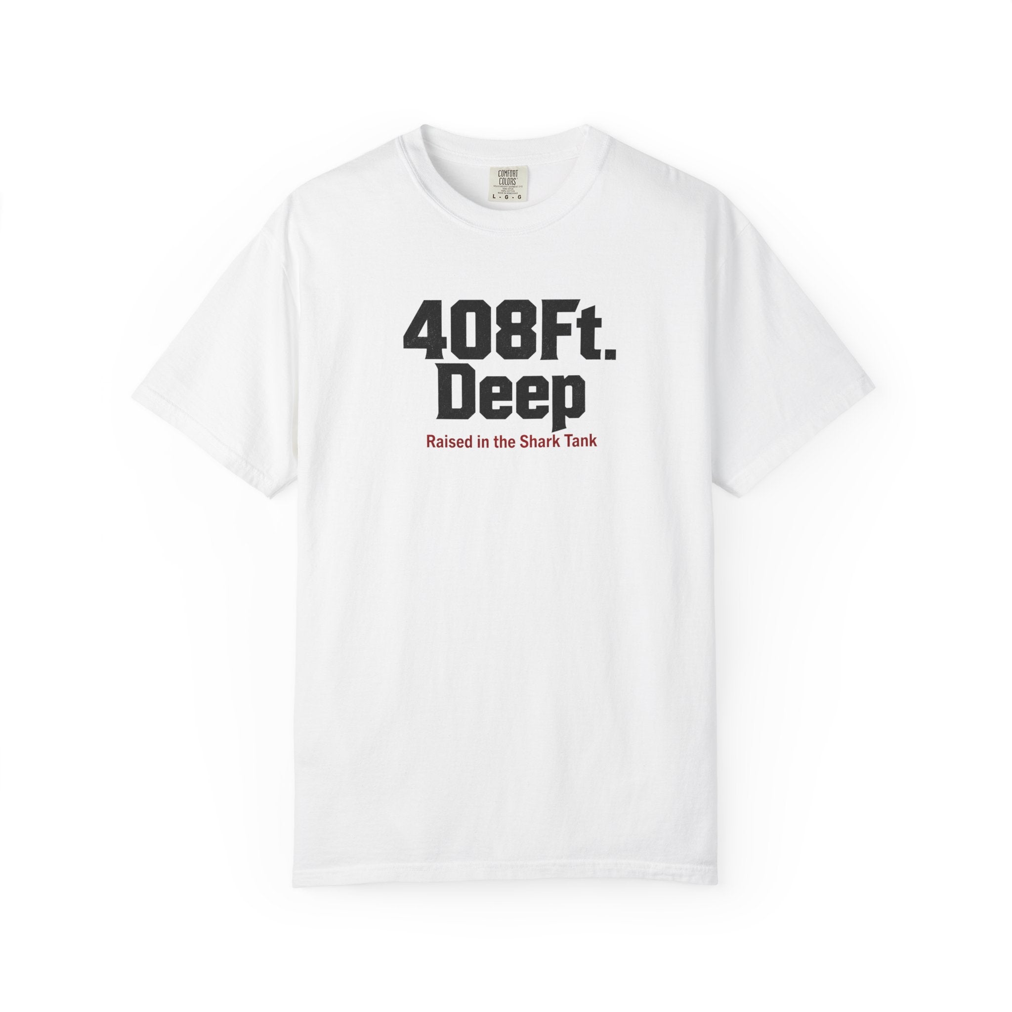 (White) 408 Ft. Deep Shark Tank T-Shirt — Raised in the Shark Tank Graphic Tee