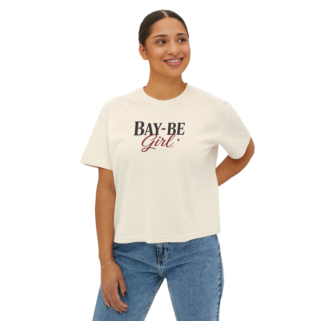 Ivory Bay-Be Girl Boxy Tee — West Coast Summer Graphic Tee (Golden Gate Design)