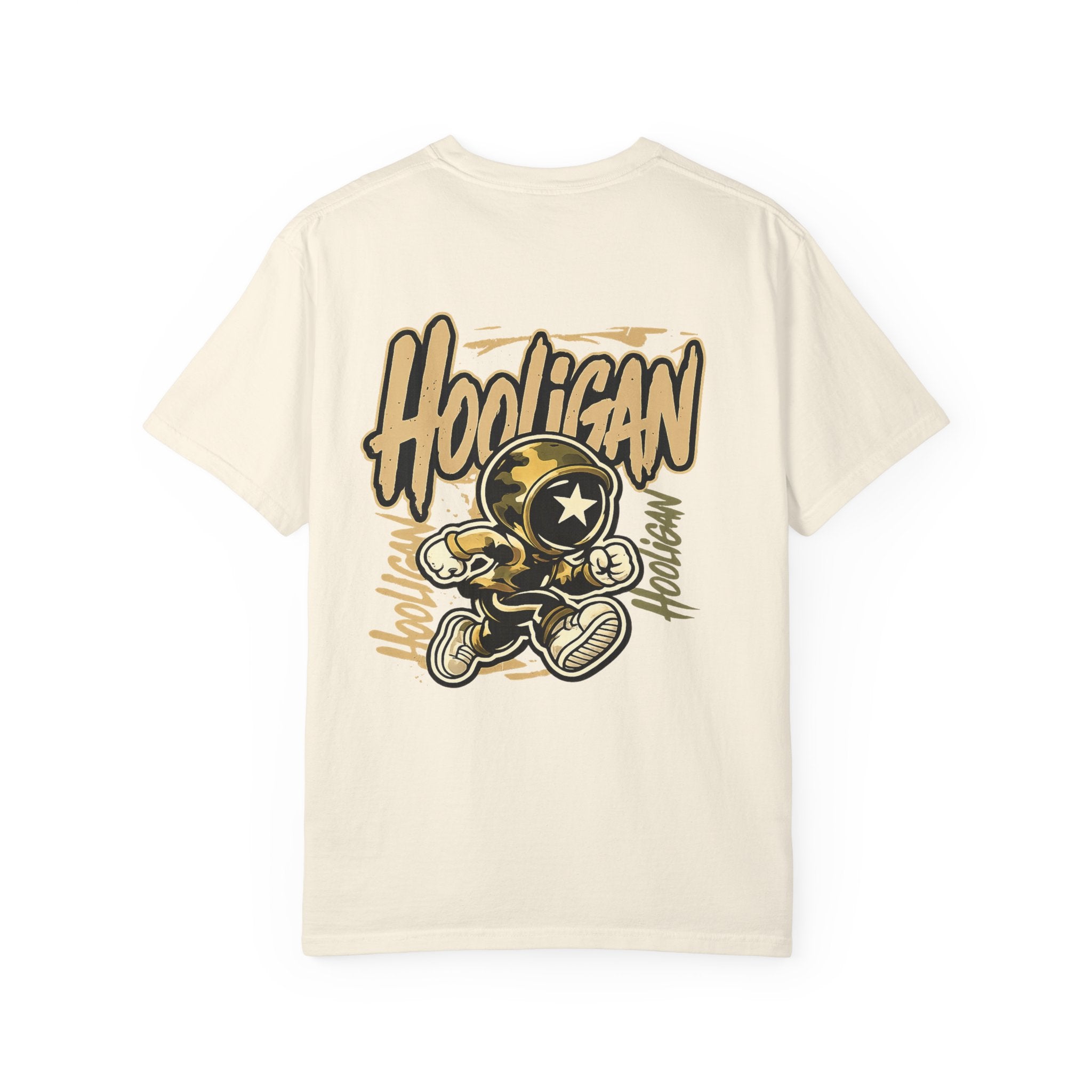 Ivory Hooligan Graphic T-Shirt — Retro Street Art Astronaut Design