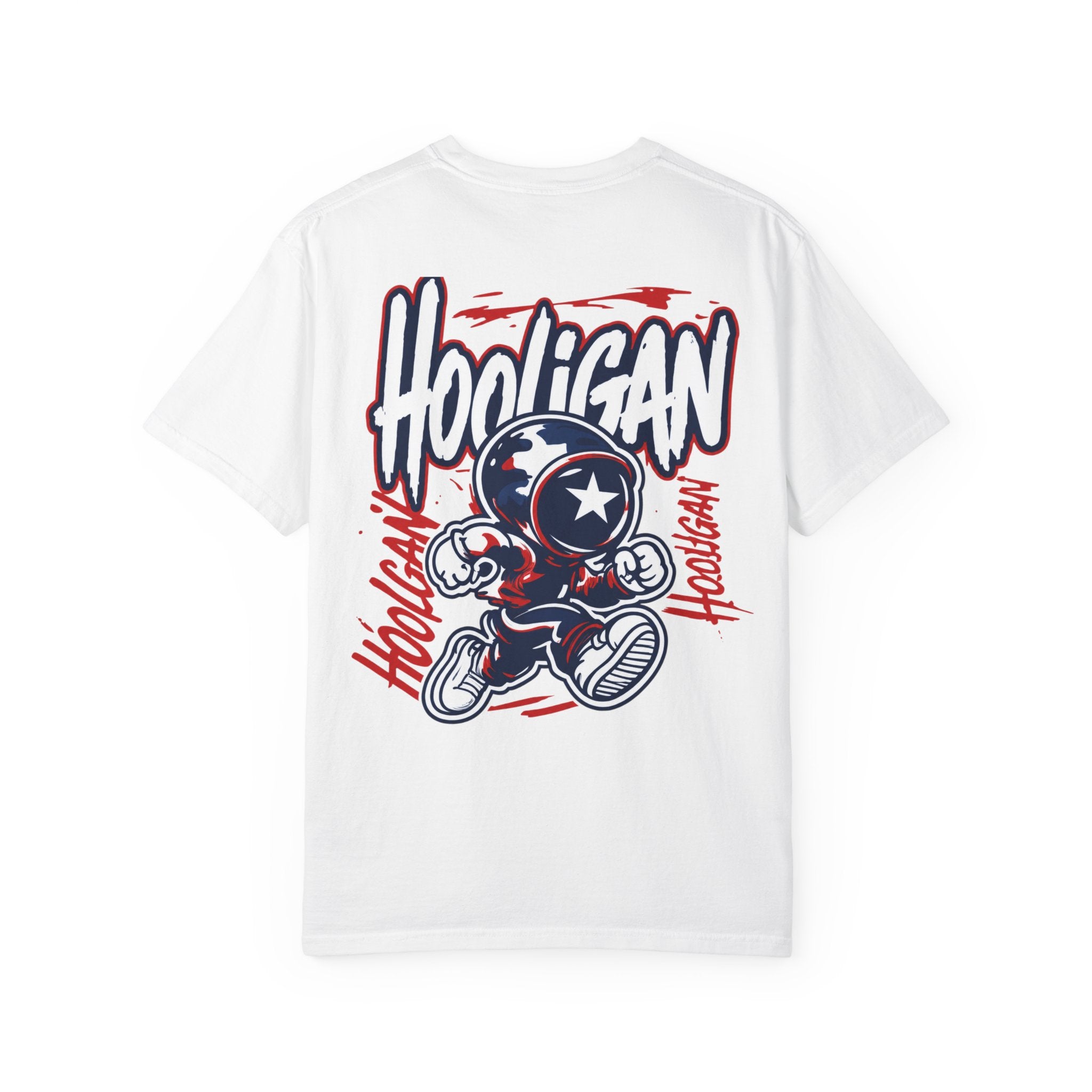 White Hooligan Graphic T-Shirt — Retro Street Art Astronaut Design