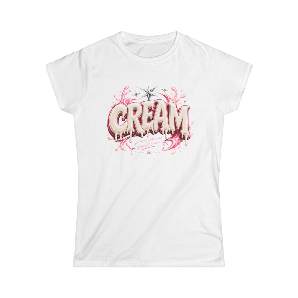 (White) Cream Graphic Tee — Retro Pink Graffiti Streetwear for Women