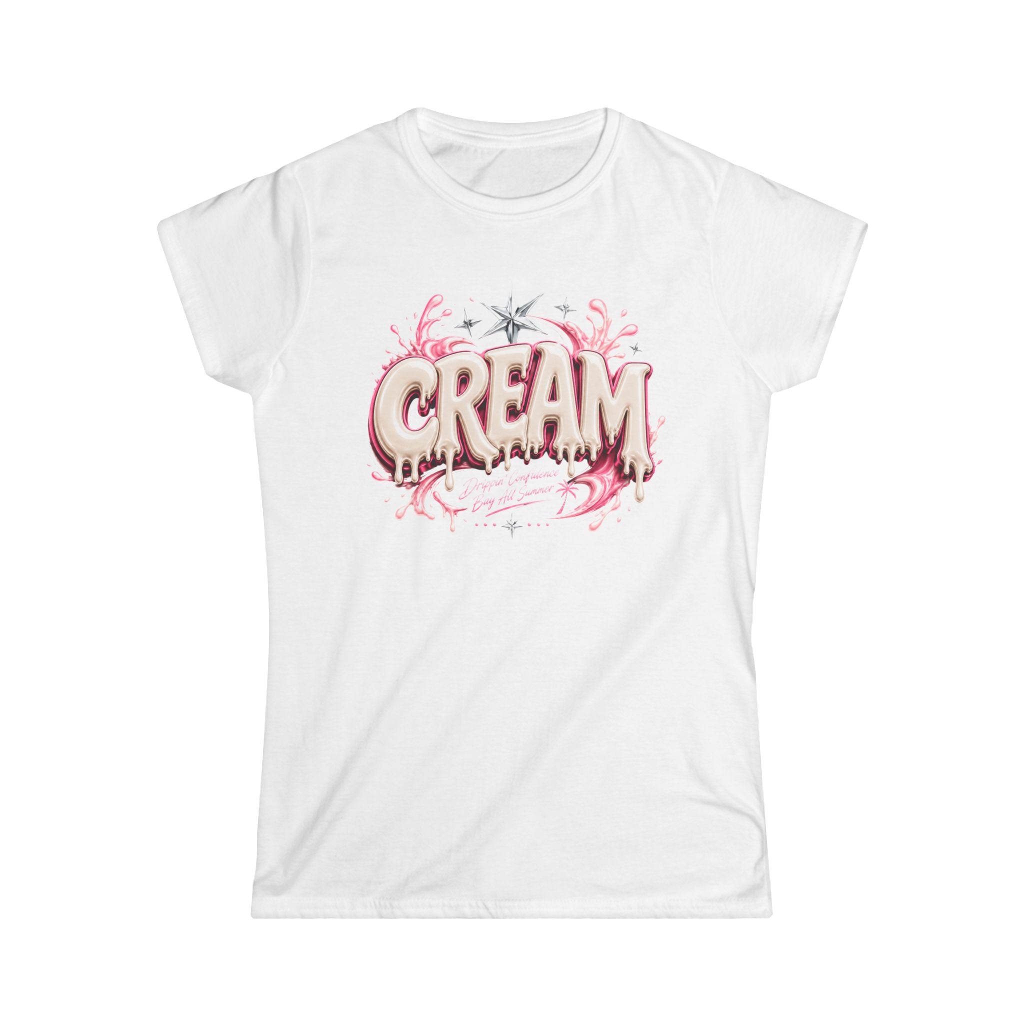 (White) Cream Graphic Tee — Retro Pink Graffiti Streetwear for Women