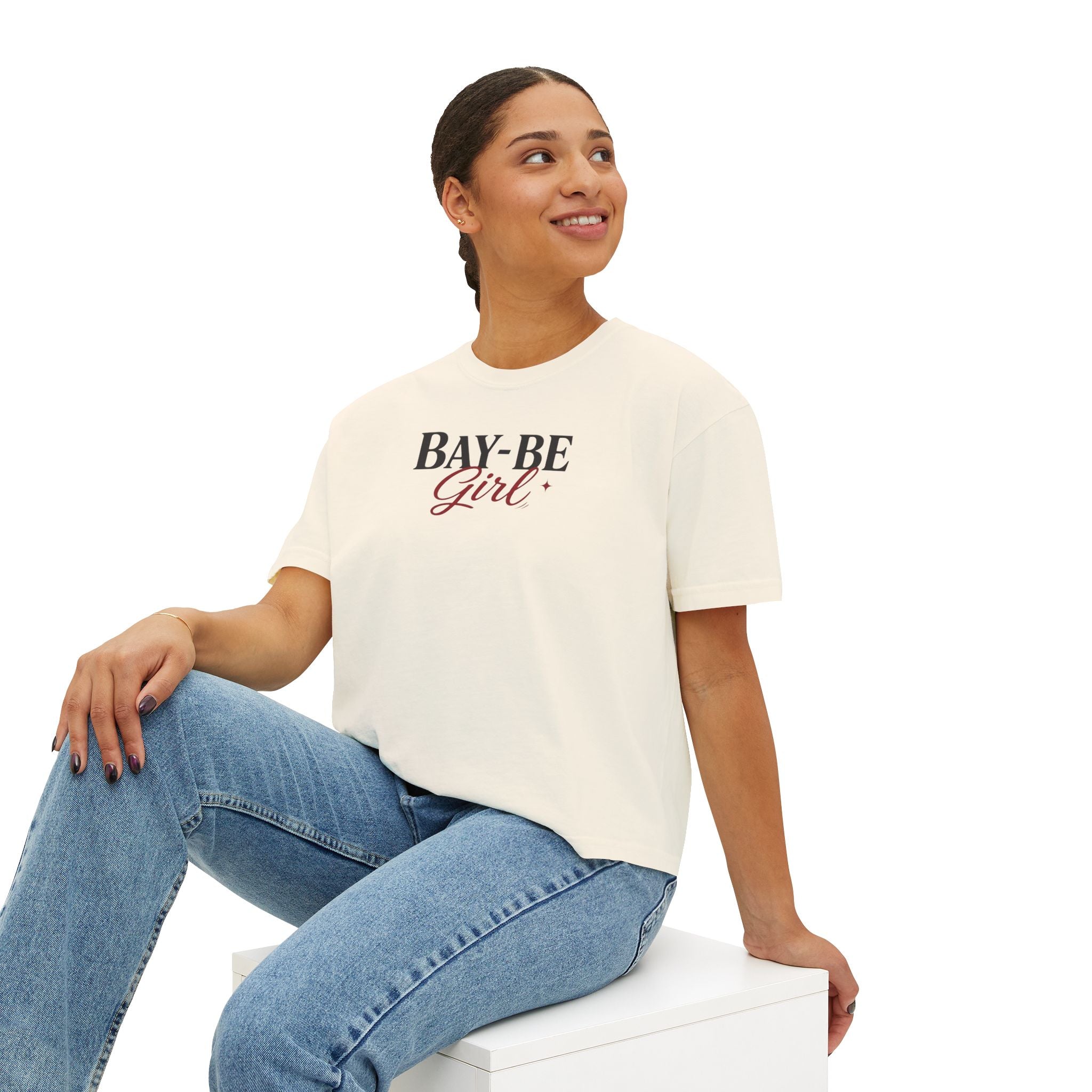 Ivory Bay-Be Girl Boxy Tee — West Coast Summer Graphic Tee (Golden Gate Design)