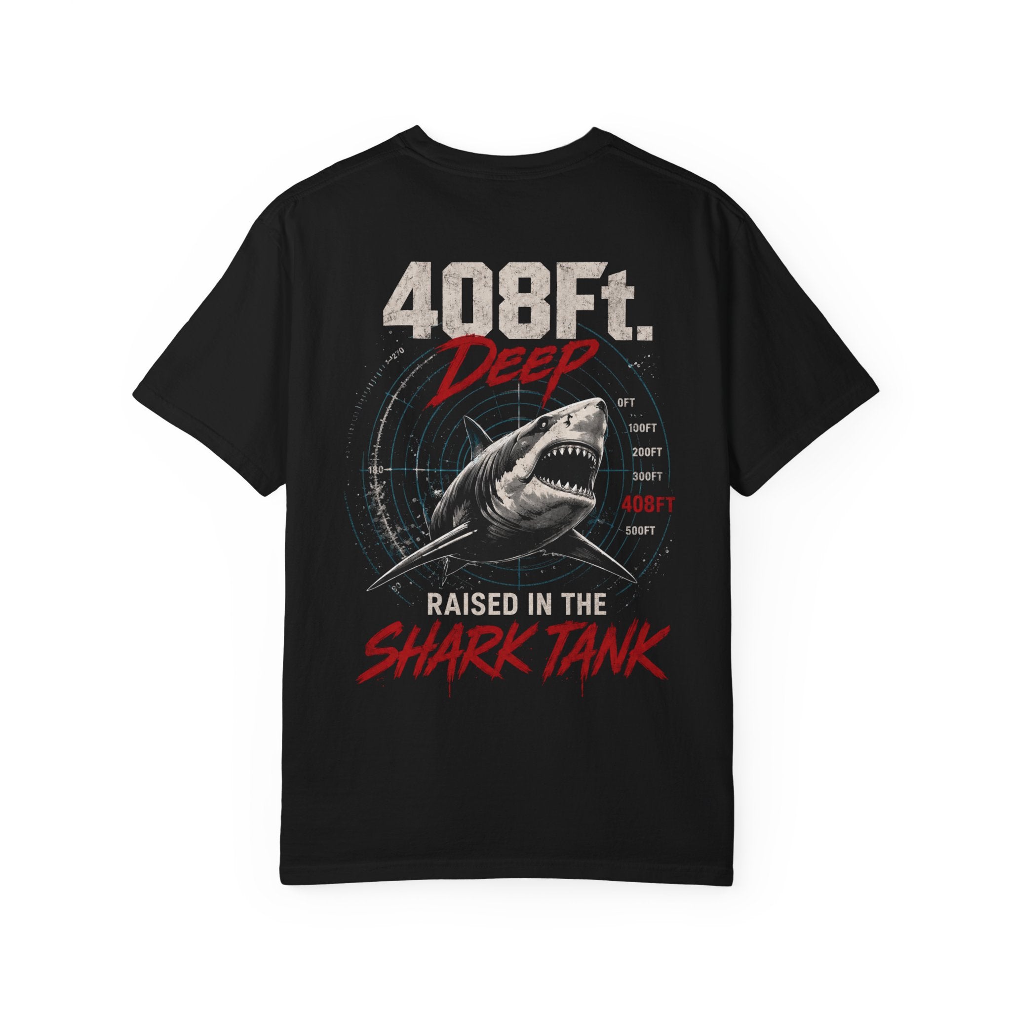 (Black) 408 Ft. Deep Shark Tank T-Shirt — Raised in the Shark Tank Graphic Tee