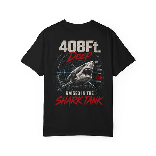 (Black) 408 Ft. Deep Shark Tank T-Shirt — Raised in the Shark Tank Graphic Tee