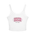 (White) HER Est. 2023 Spaghetti Strap Tank Top — Pink Retro Graphic Crop