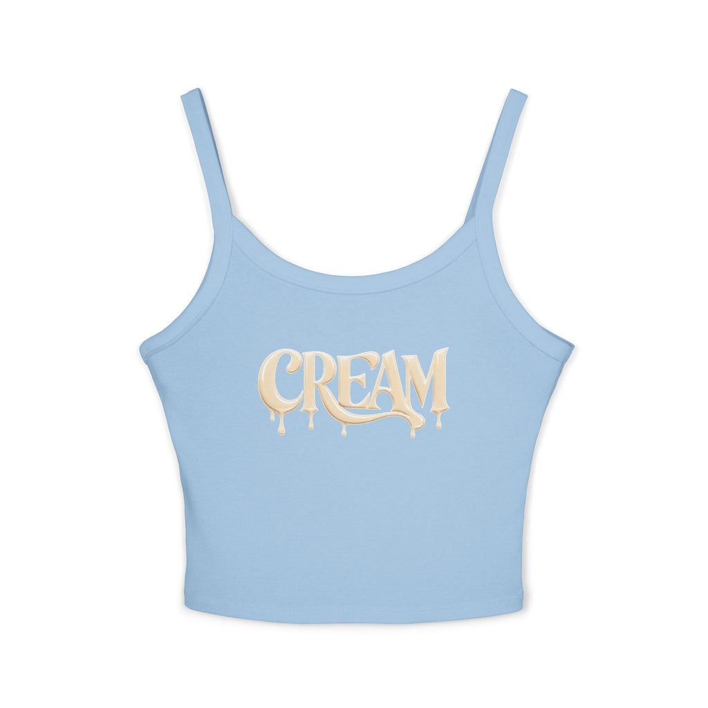 (Sky Blue) Cream Drip Graphic Tank Top — Women's Spaghetti-Strap Crop