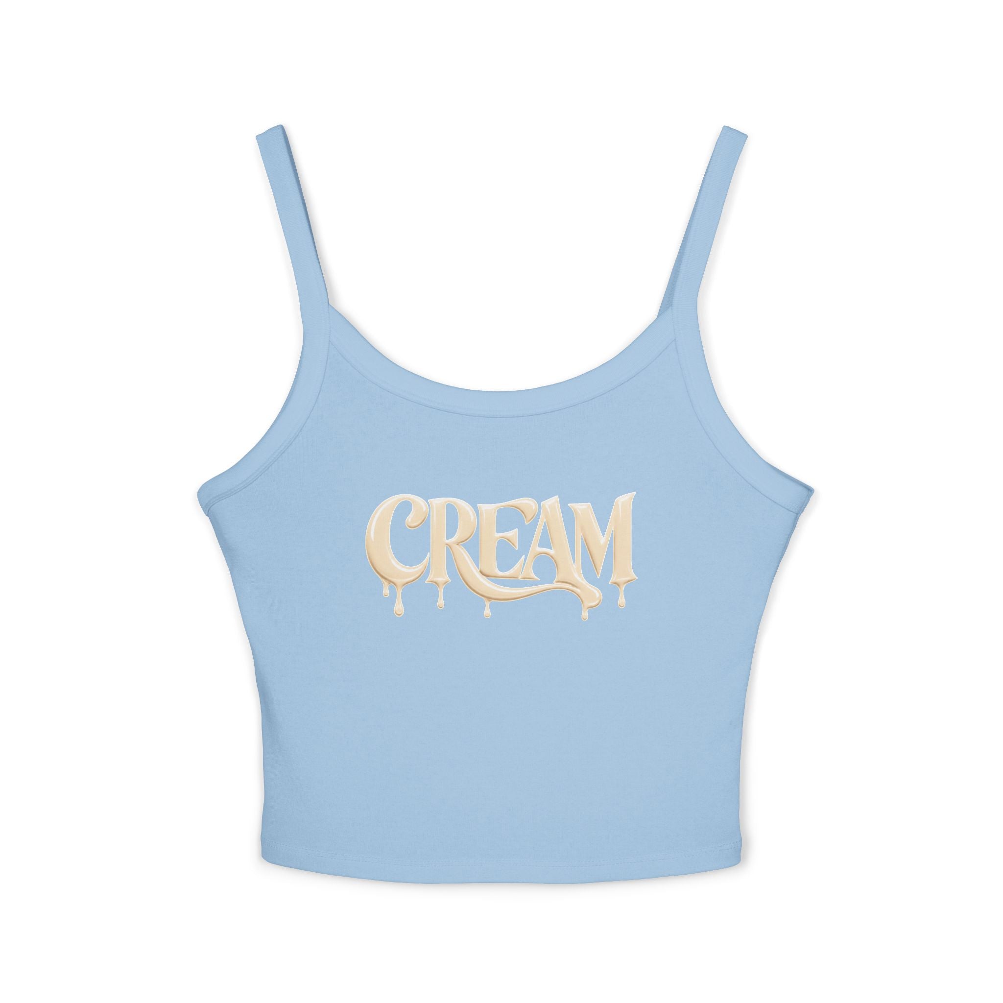 (Sky Blue) Cream Drip Graphic Tank Top — Women's Spaghetti-Strap Crop